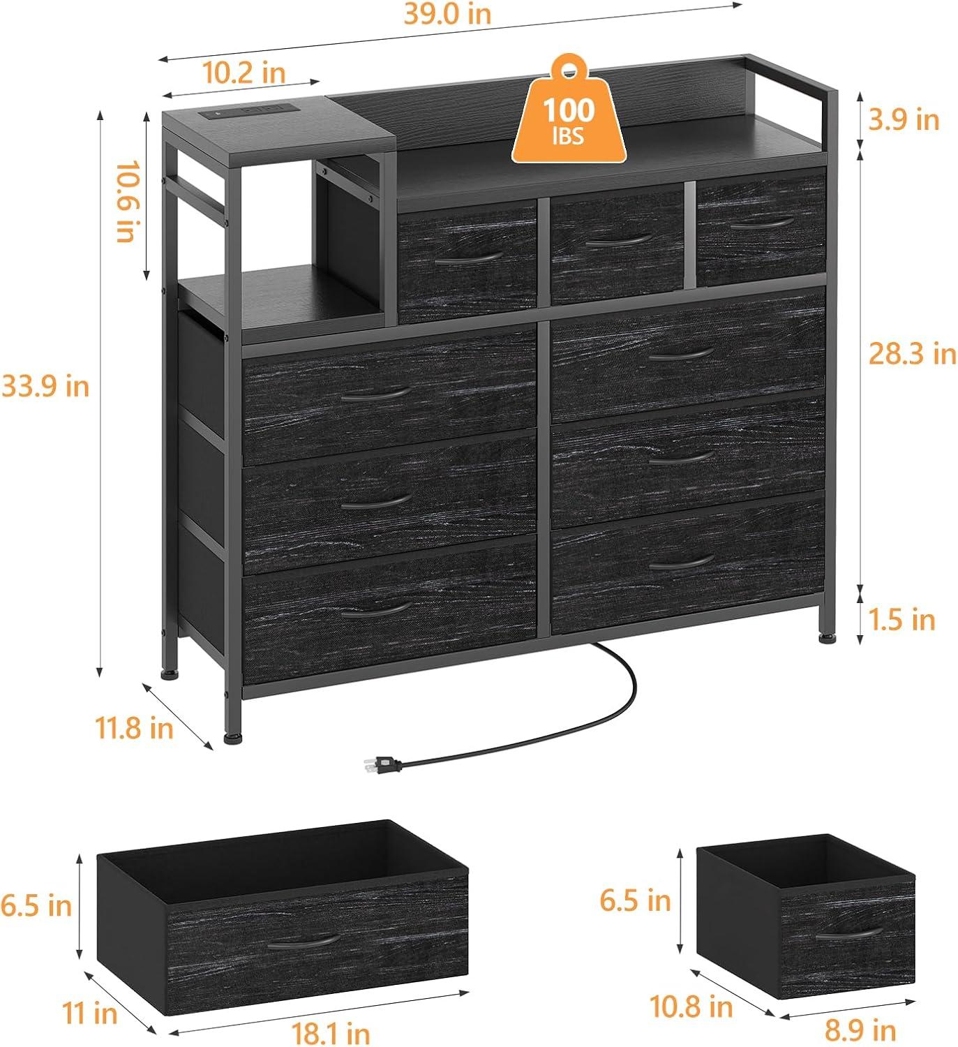 NEILA 9 Drawer Dresser for Bedroom, Dresser TV Stand with Charging Station,Chest of Drawers for Living Room, Bedroom,Hallway,TV Stand