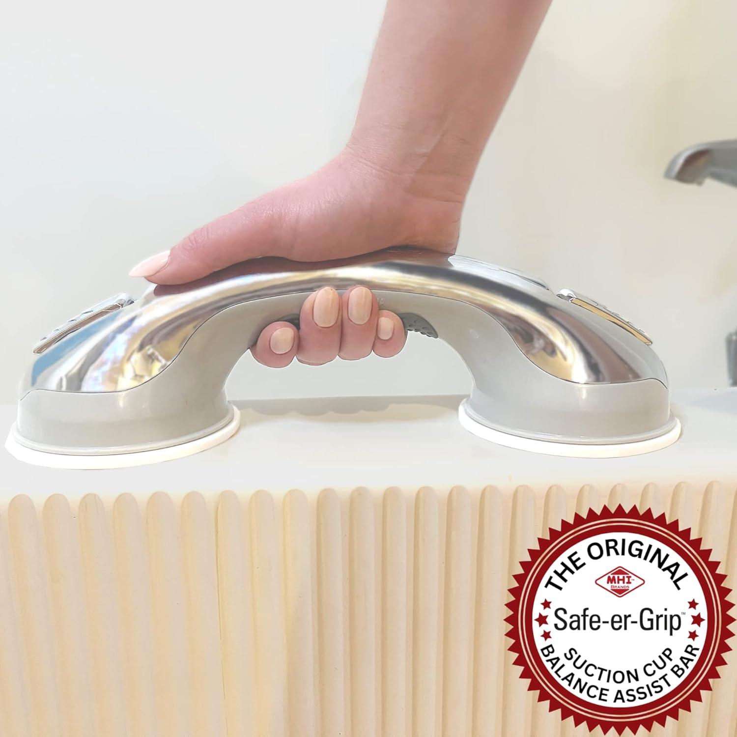 Chrome Suction Cup Grab Bar with Textured Grip