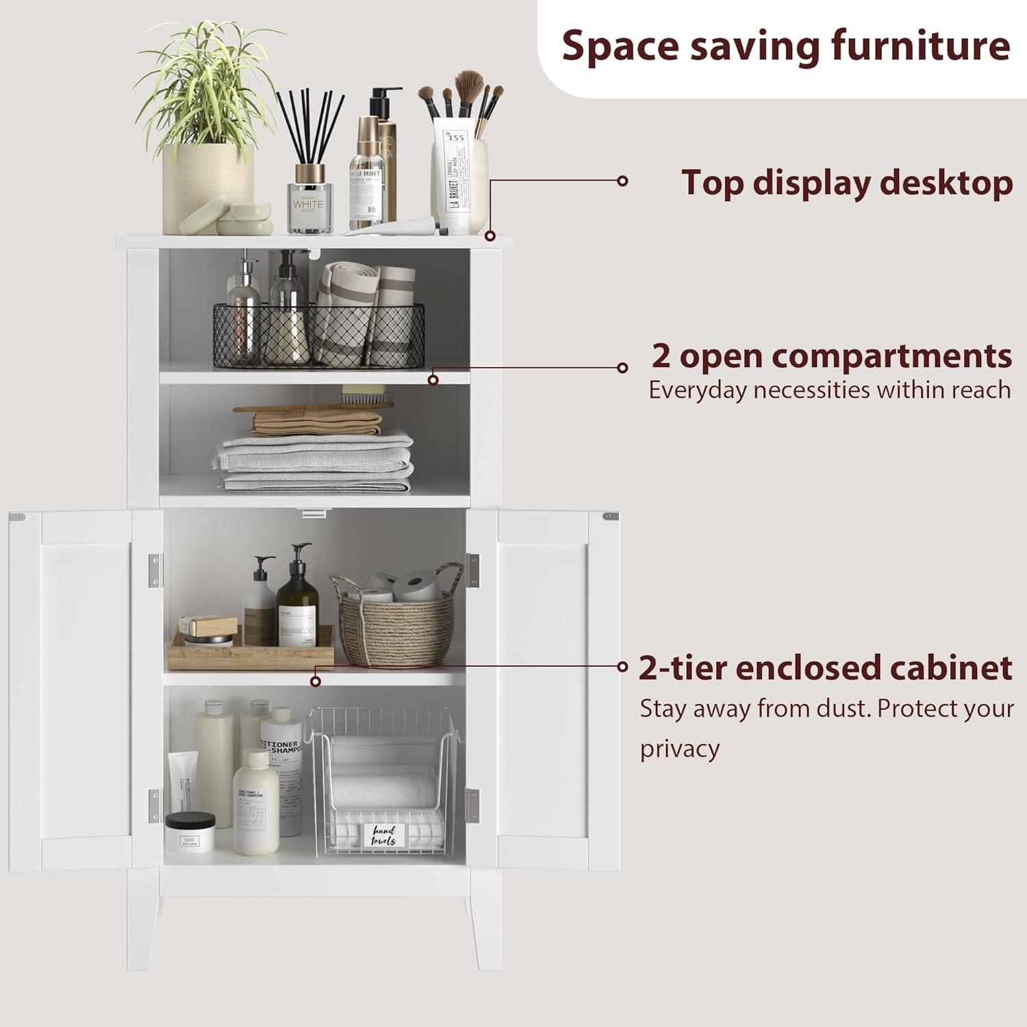 White Wooden Bathroom Cabinet with Adjustable Shelves