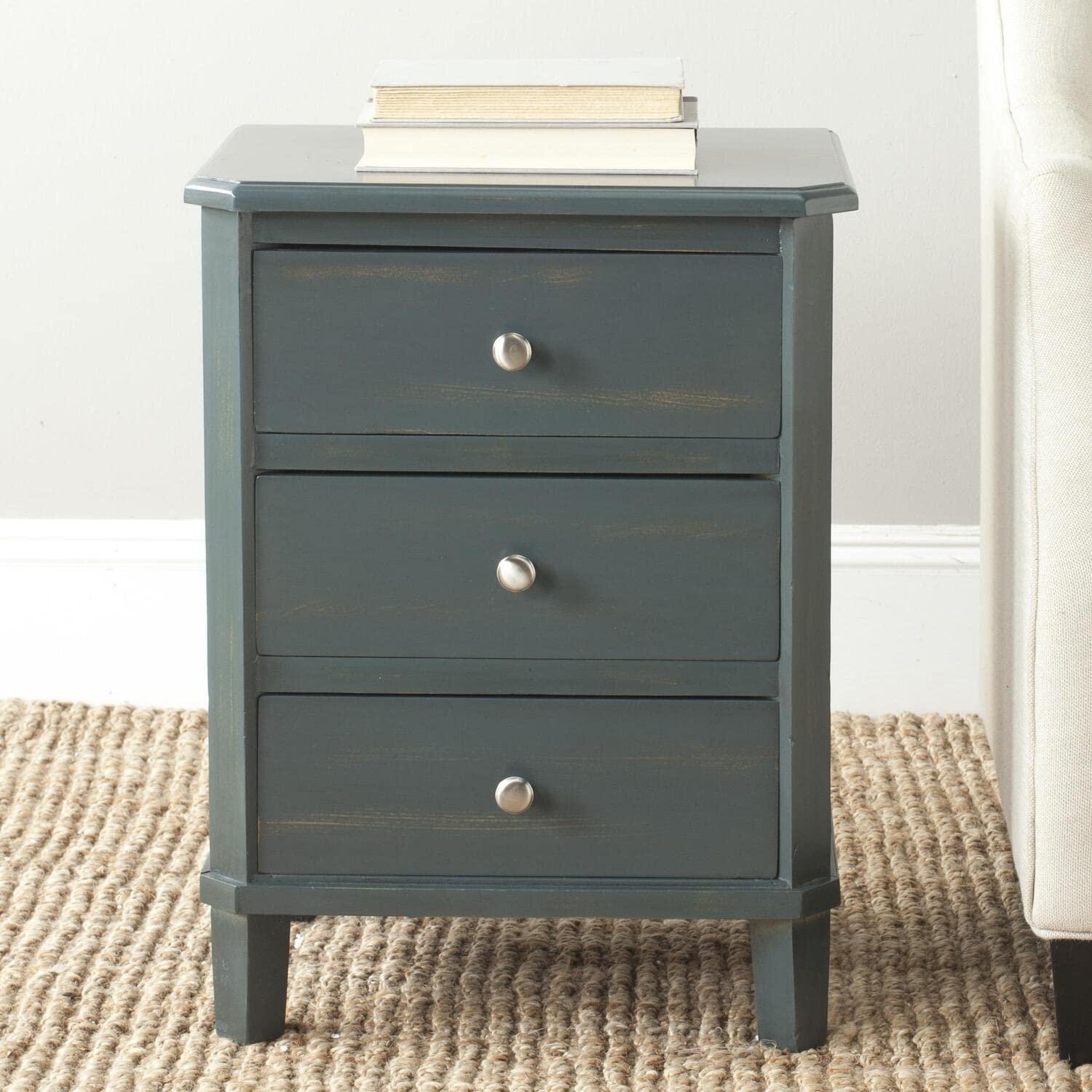 Wildon Home® 25'' H Joe Pine End Table - 3 Drawer Nightstand with Silver Pulls, Stylish Farmhouse Bedroom Storage