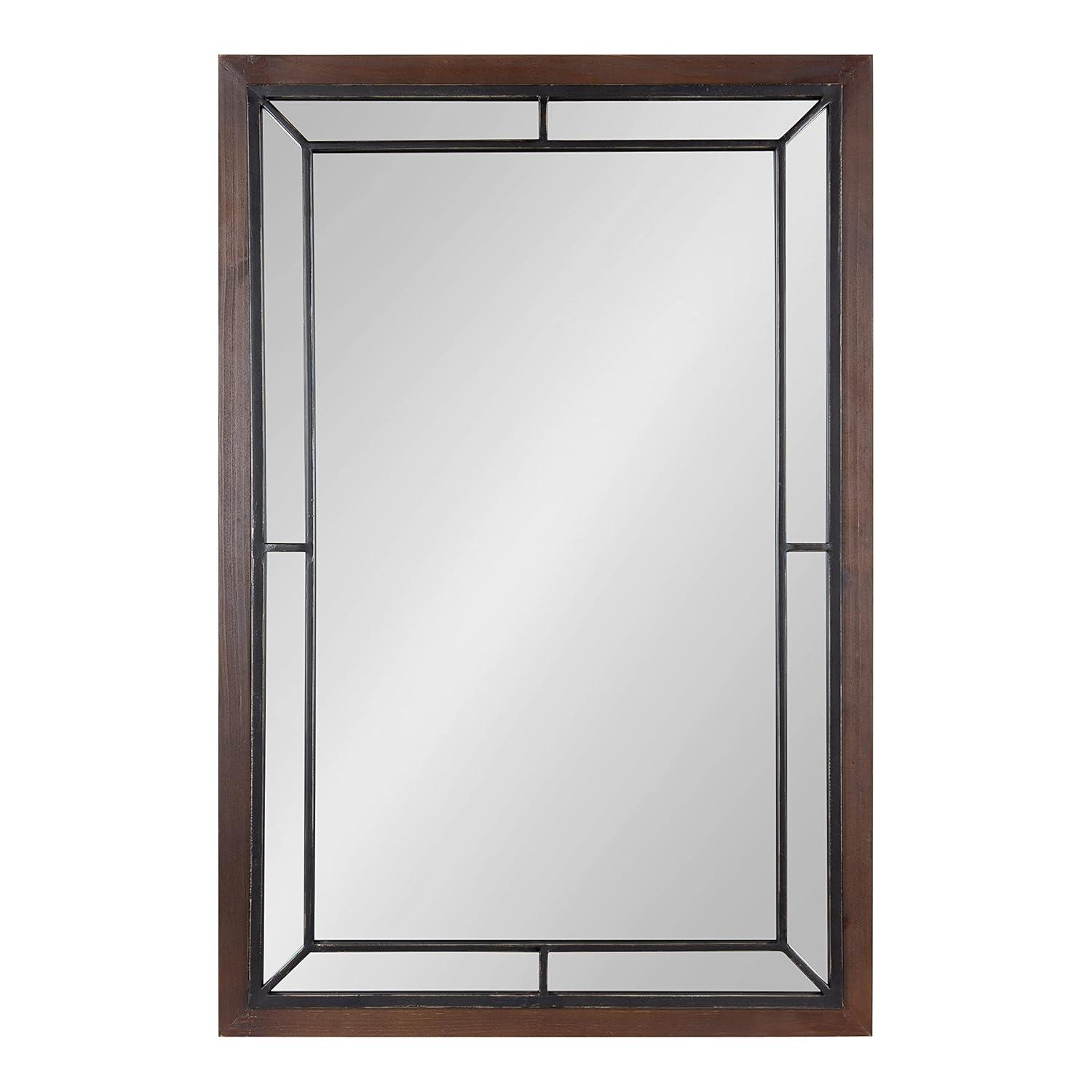 Kate & Laurel All Things Decor 24" x 36" Audubon Rectangle Wall Mirror Rustic Brown : Vintage Farmhouse Style, MDF Frame