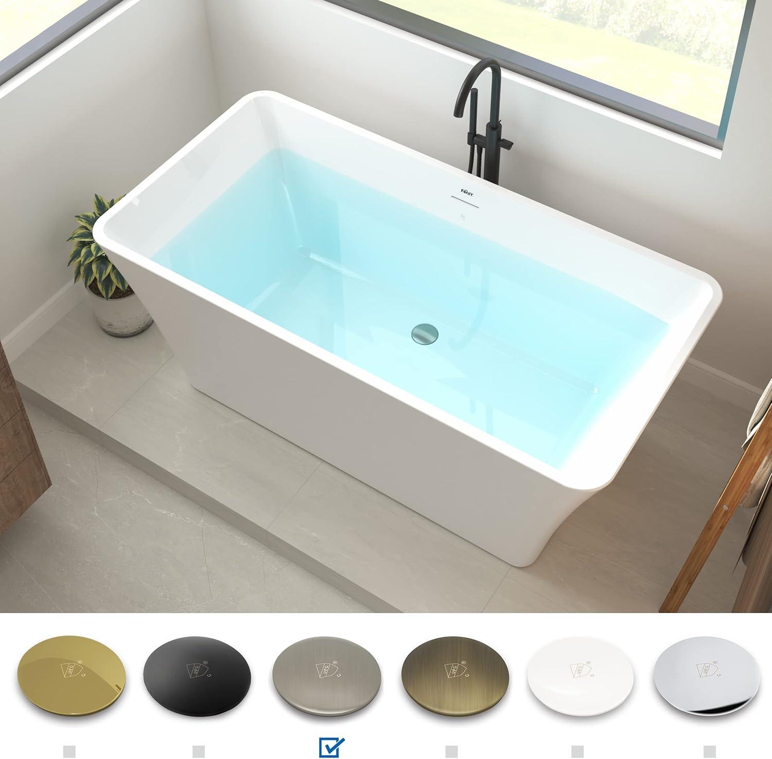 Sentosa 59" x 30" Freestanding Soaking Acrylic Bathtub with Brushed Nickel Drain