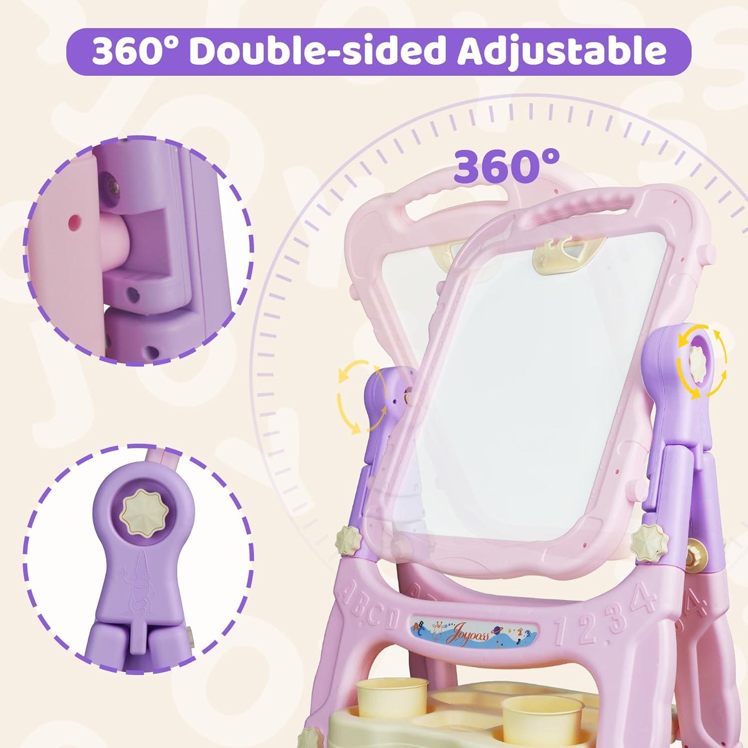 Easel for Kids, Adjustable Standing Art Easel for Toddler, Double Magnetic Drawing Board with Painting Accessories, Birthday Christmas Gift for Little Boys and Girls,  Pink