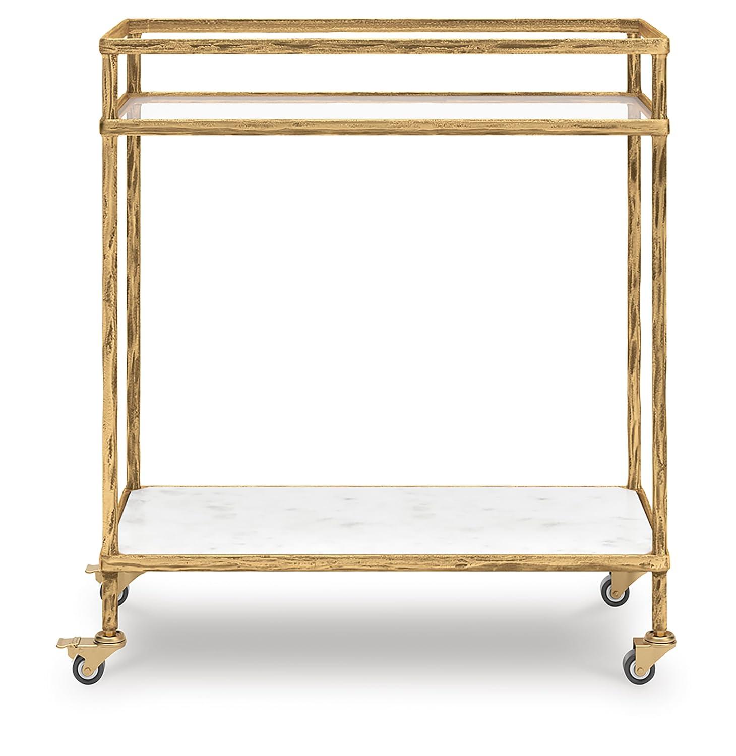 Signature Design by Ashley Kailman Bar Cart Gold Finish: Modern Mirrored Glass Beverage & Cocktail Cart with Locking Casters