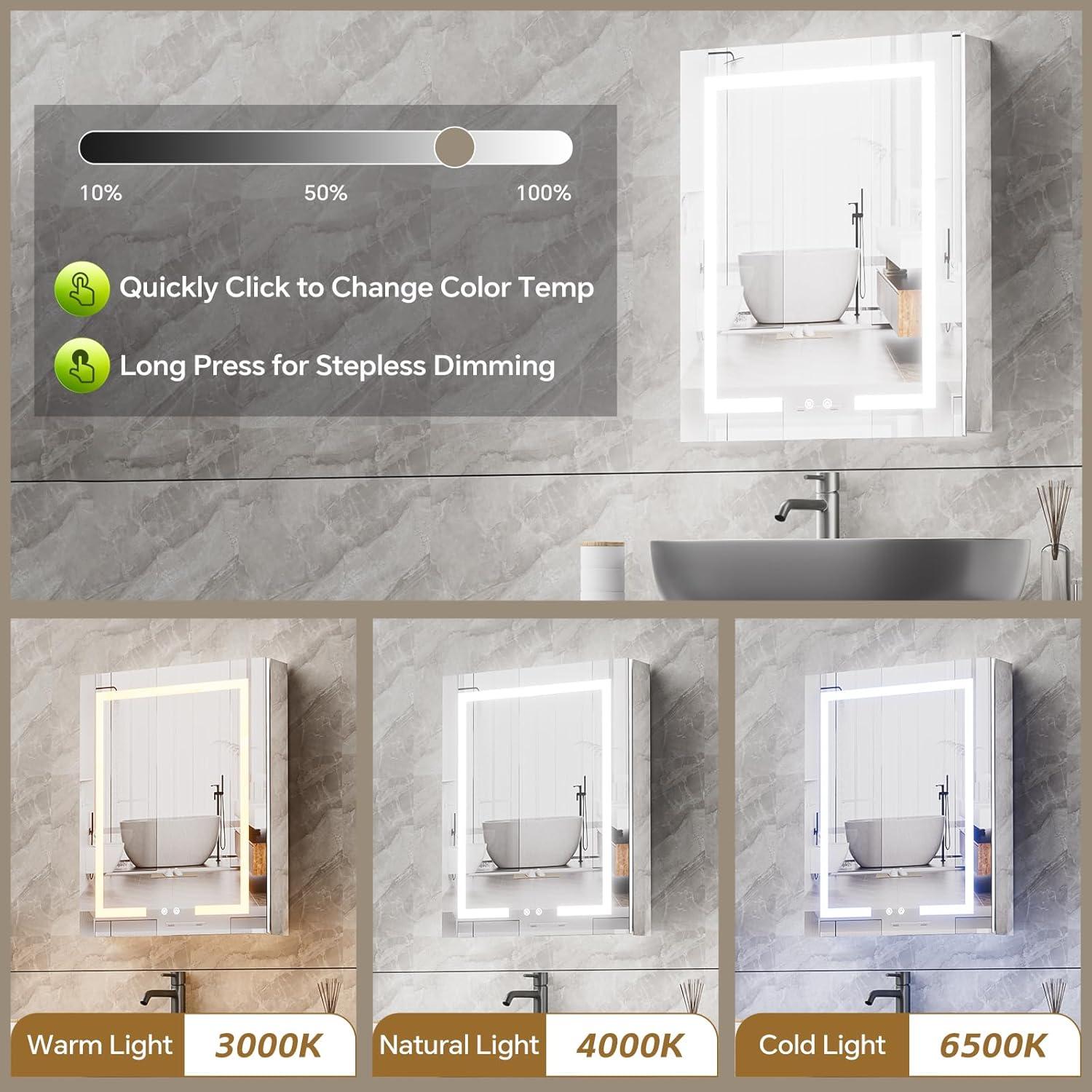 Ebern Designs Christhilde Medicine Cabinet with LED Mirror for Bathroom, Defog, Stepless Dimming, 3 Color Change, 2 Outlets, 2USB & Reviews | Wayfair