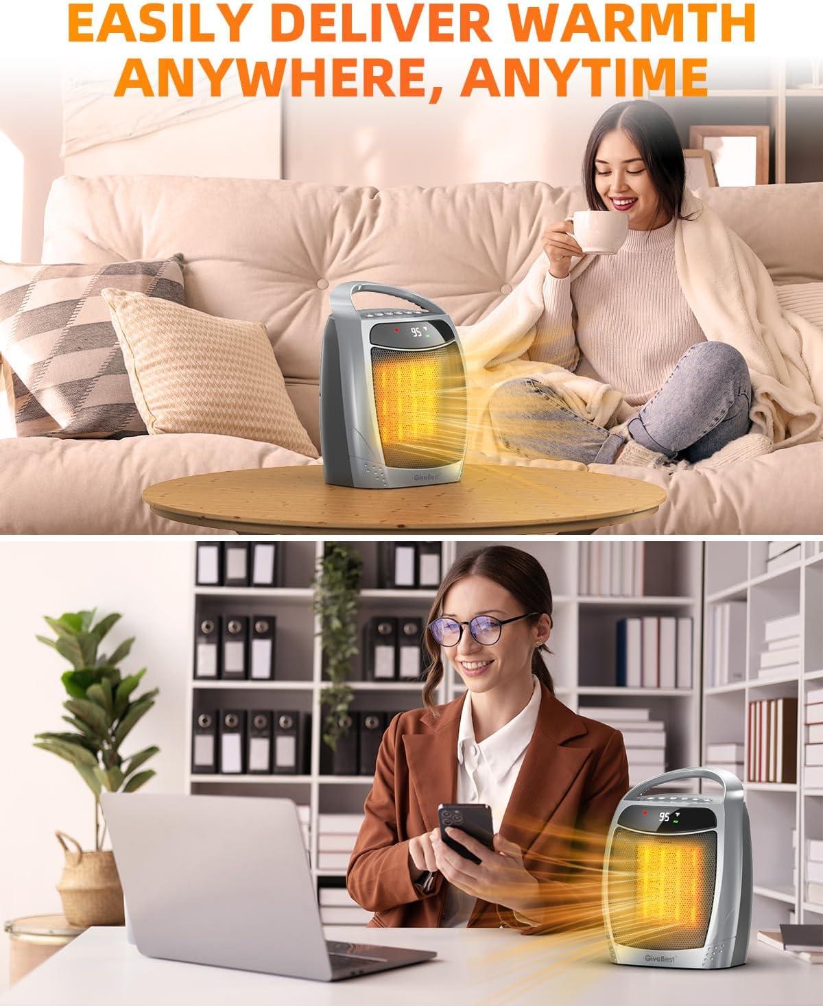 Portable Black Ceramic Electric Heater with Thermostat and Remote