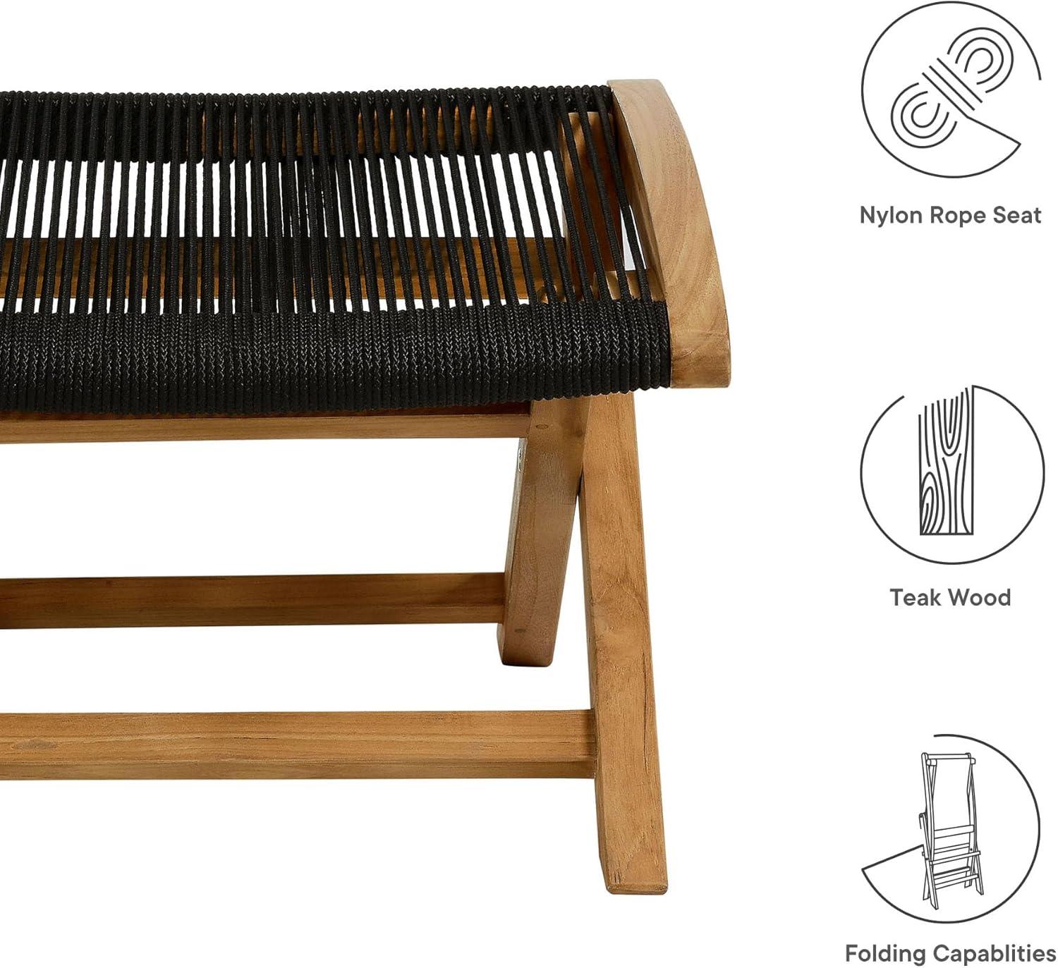 Vienna Natural Teak and Black Rope Folding Outdoor Ottoman