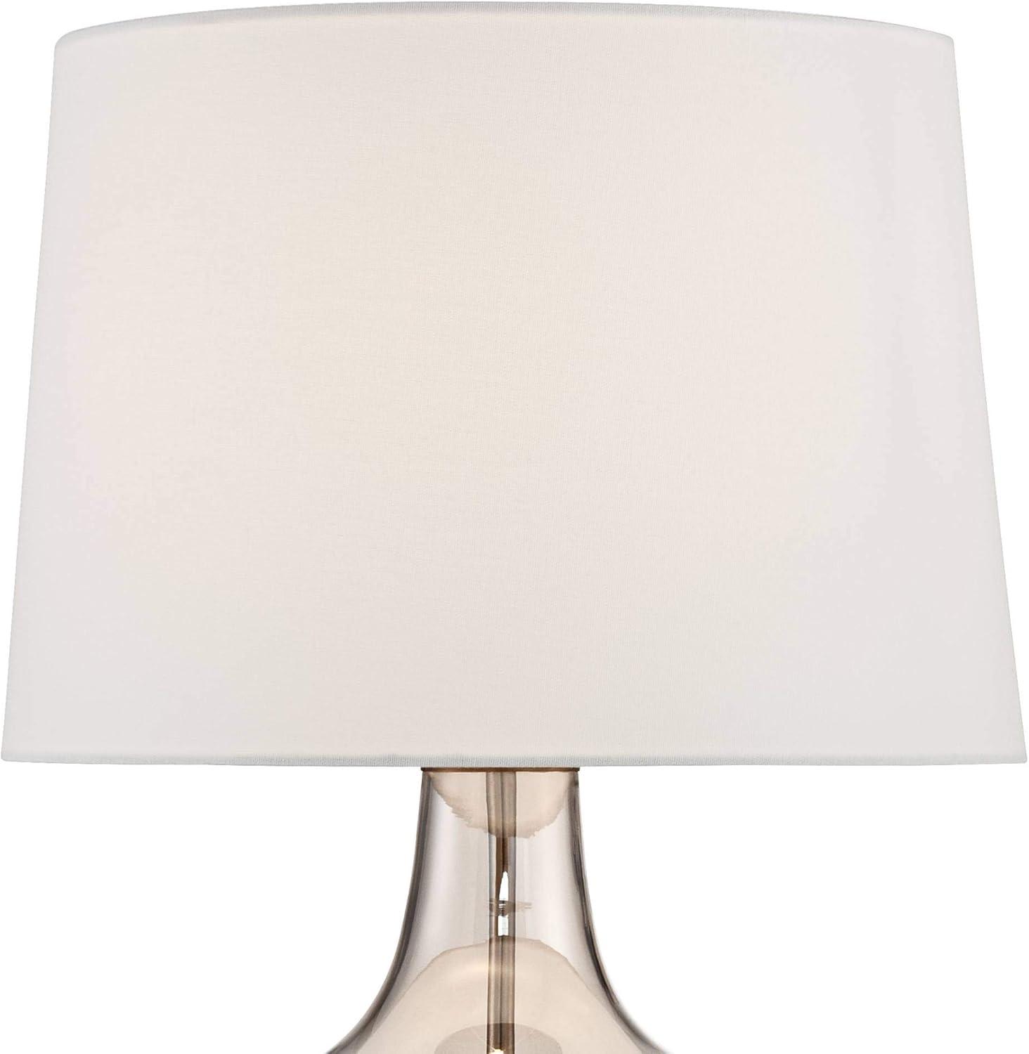 Possini Euro Design Ania 31" Tall Jar Large Modern Coastal End Table Lamp Clear Champagne Glass Single Off-White Shade Living Room Bedroom Bedside