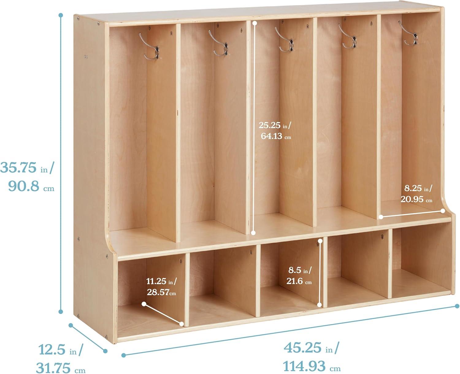 ECR4Kids Streamline 5-Section Toddler Coat Locker with Bench, Classroom Furniture