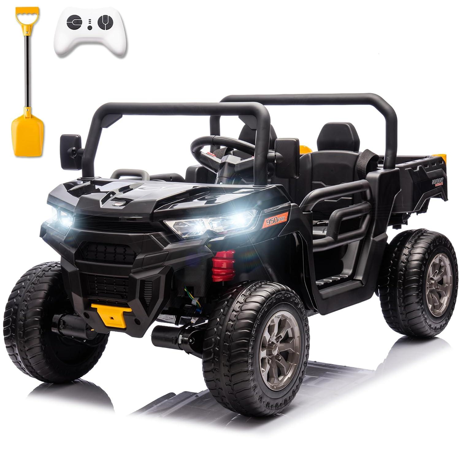 4 Wheels 24V Ride on Dump Truck Toys 2 Seater Kids Ride On UTV Car with Remote Control,Electric Dump Bed
