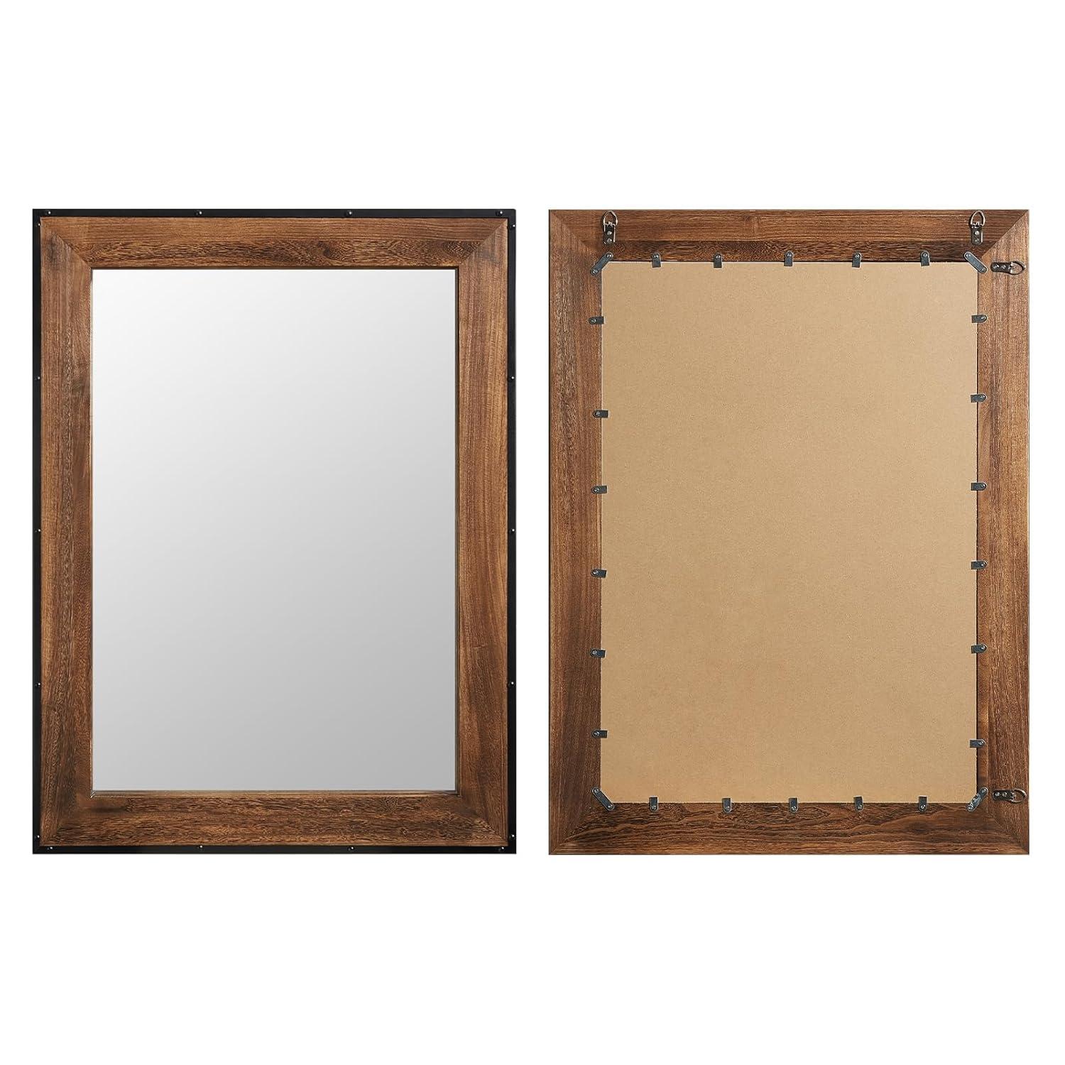 Rustic Natural Wood and Iron Rectangular Wall Mirror