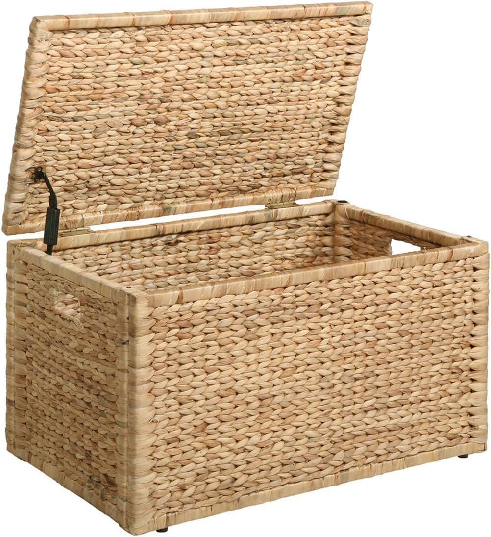 Natural Water Hyacinth Wicker Storage Trunk with Metal Frame