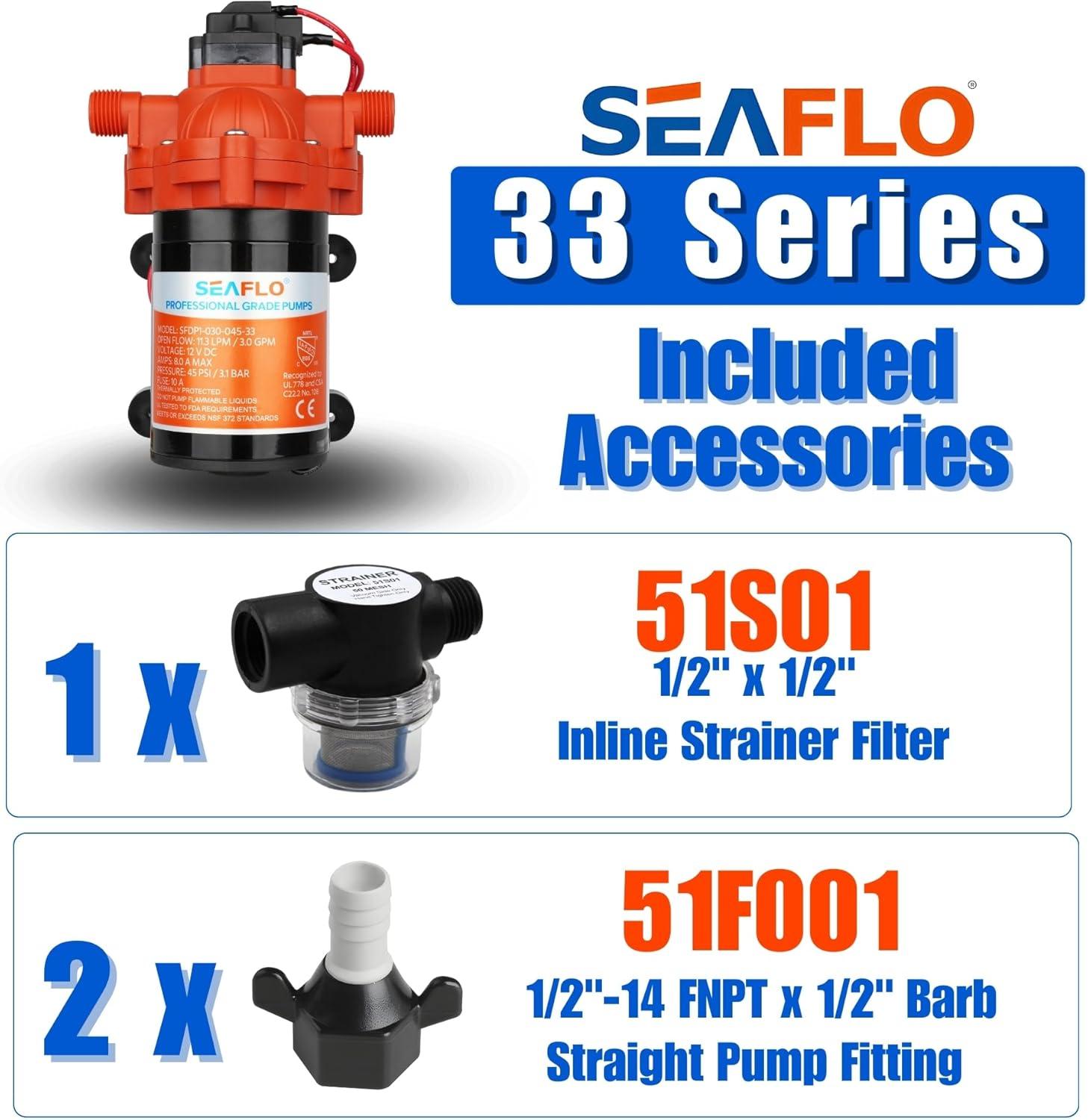 SEAFLO 123ABC, 3.0A, 12V, Orange and White, Diaphragm Self Priming Water Transfer Pump, 3.0 GPM