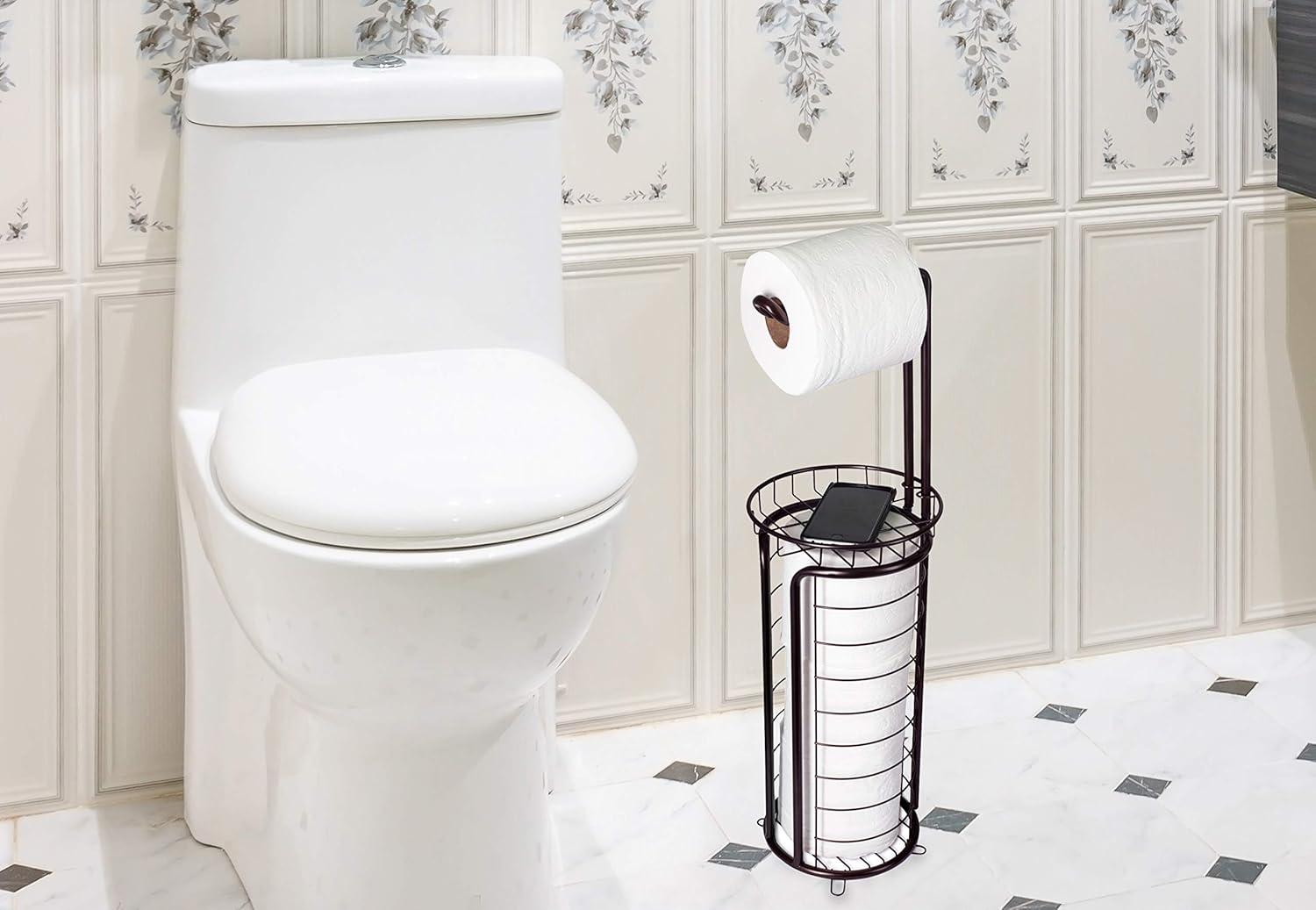 Bronze Free Standing Toilet Paper Holder with Storage Shelf