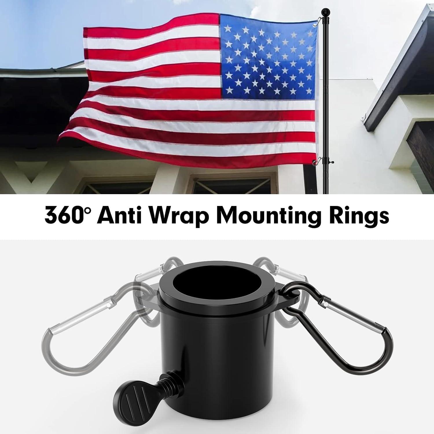 AEASKIEY 5FT Tangle Free Stainless Steel Metal Flag Pole (Black) with 3x5 Embroidered US Flag and Bracket.