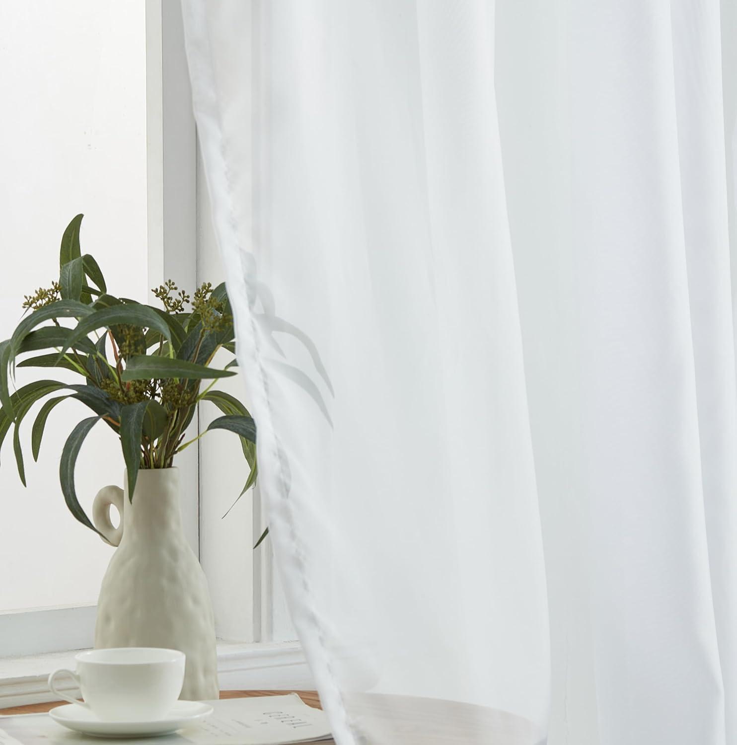 HLC.ME Sheer Voile Transparent Window Treatment Rod Pocket Curtain Panels - Set of 2 - White, 54 W x 90 L