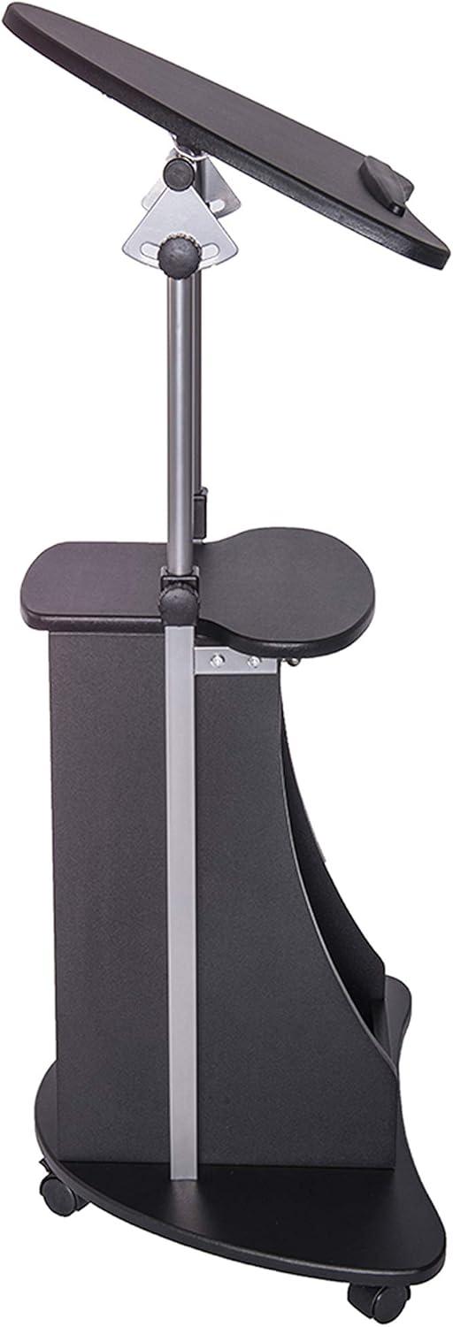 Black Adjustable Height Mobile Sit/Standing Desk with Drawer