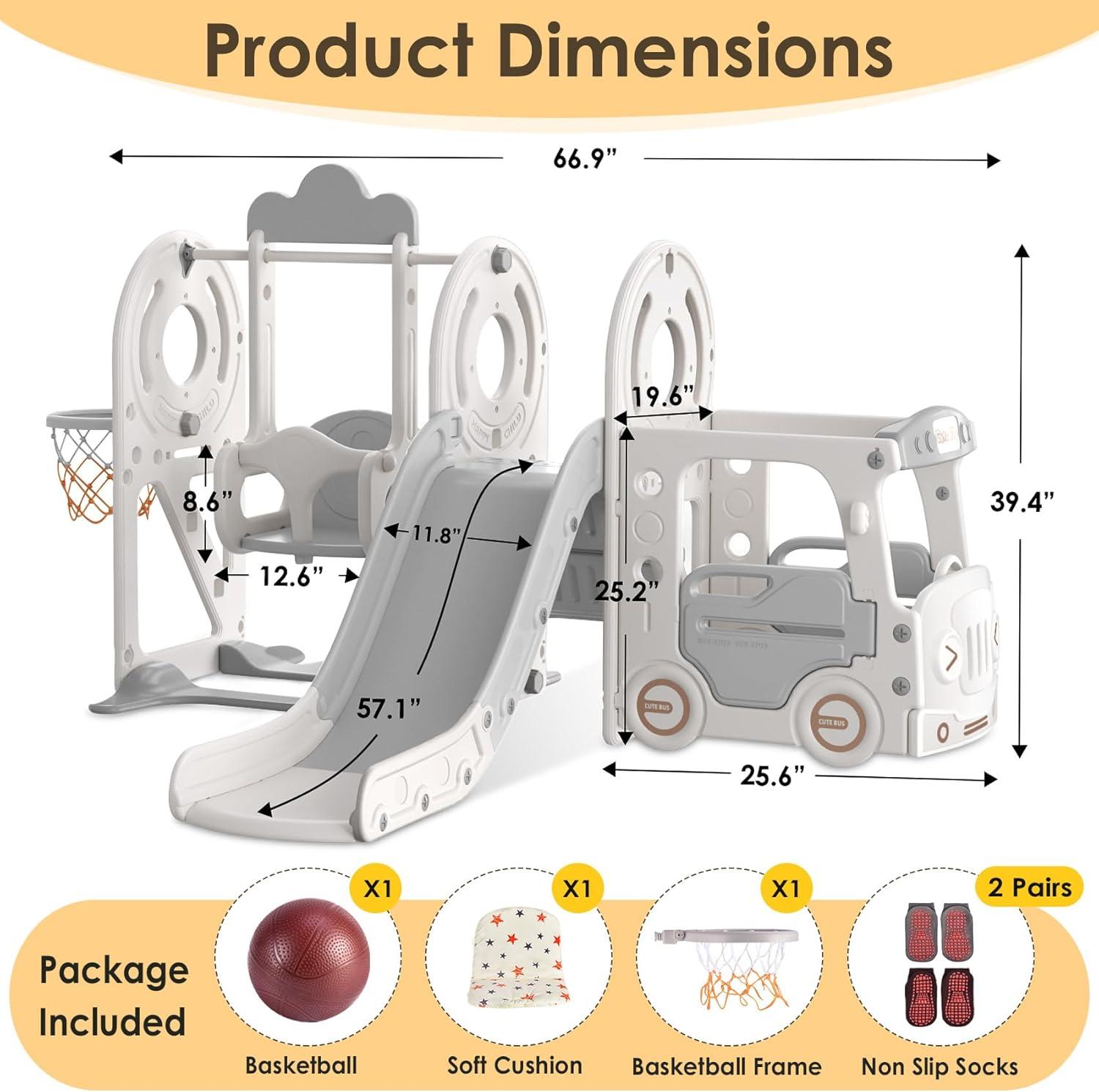 Beige and Gray 5-in-1 Toddler Slide and Swing Set