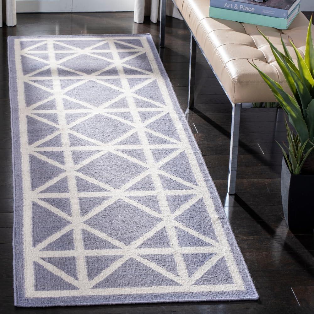 SAFAVIEH Dhurrie Anne Geometric Moroccan Wool Runner Rug, Purple/Ivory, 2'6" x 8'