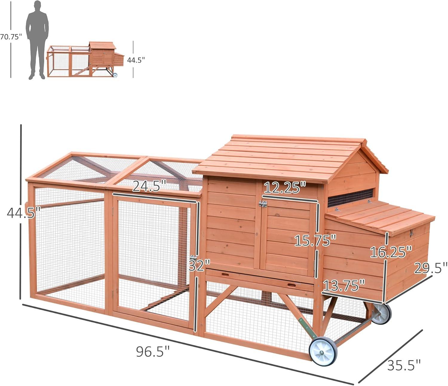 Natural Wood Large Chicken Coop with Wheels and Nesting Box