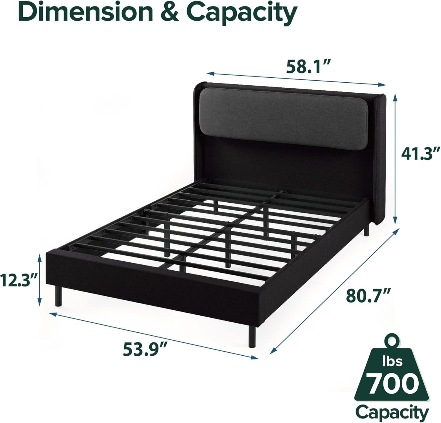 Zinus 39" Avery Platform Bed, Reclining Fabric Headboard and USB Ports, Beige, King