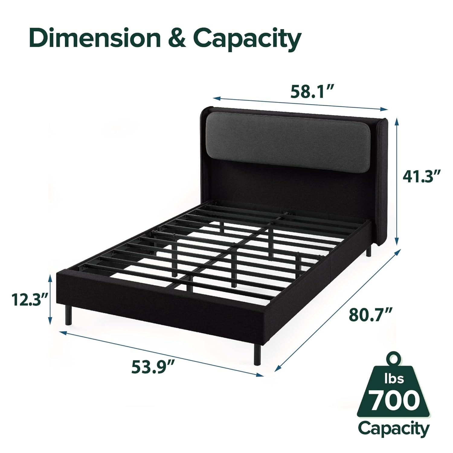 Zinus 39" Avery Platform Bed, Reclining Fabric Headboard and USB Ports, Beige, King