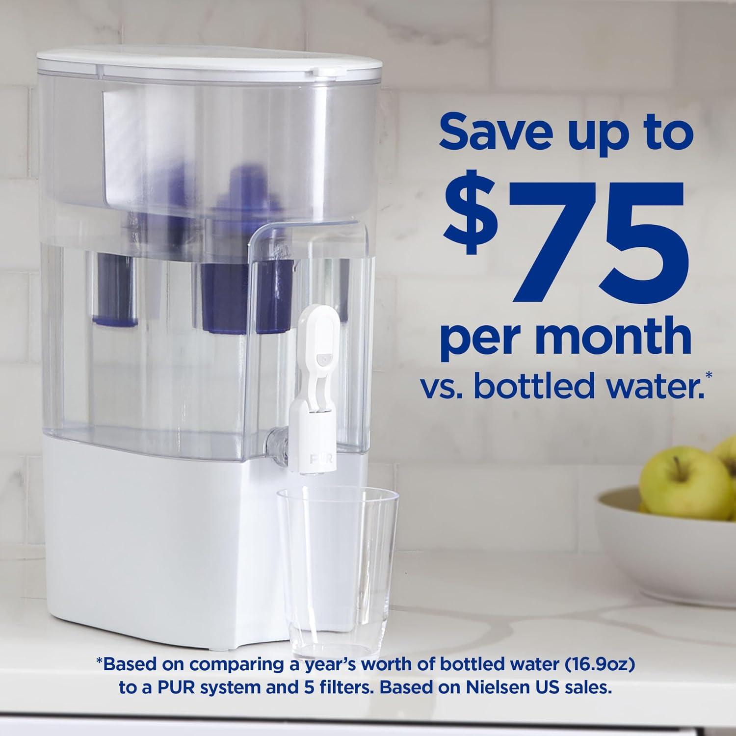 PUR 44 Cup XL Dispenser Filtration System with 2 Filters, W 12.5" x H 17" x L 7.7", White, PDI4000Z