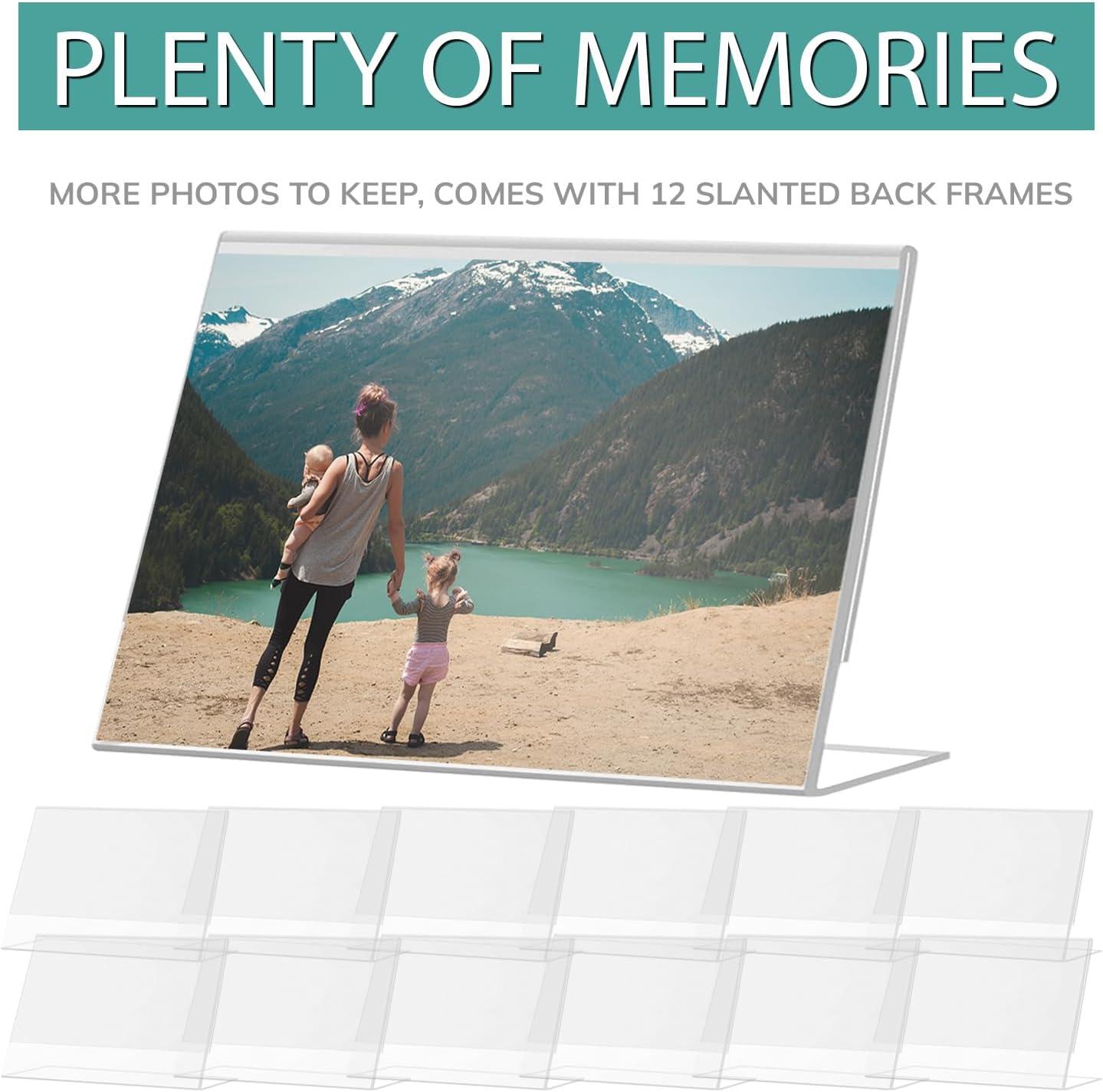 pbf 7x5 Acrylic Sign Holder | 7 x 5 Horizontal Stand Up Slanted Sign Holder | Acrylic Stands for Display | Clear Picture Frame, Menu Table Top Stand, Plastic Flyer Holder (12-Pack)