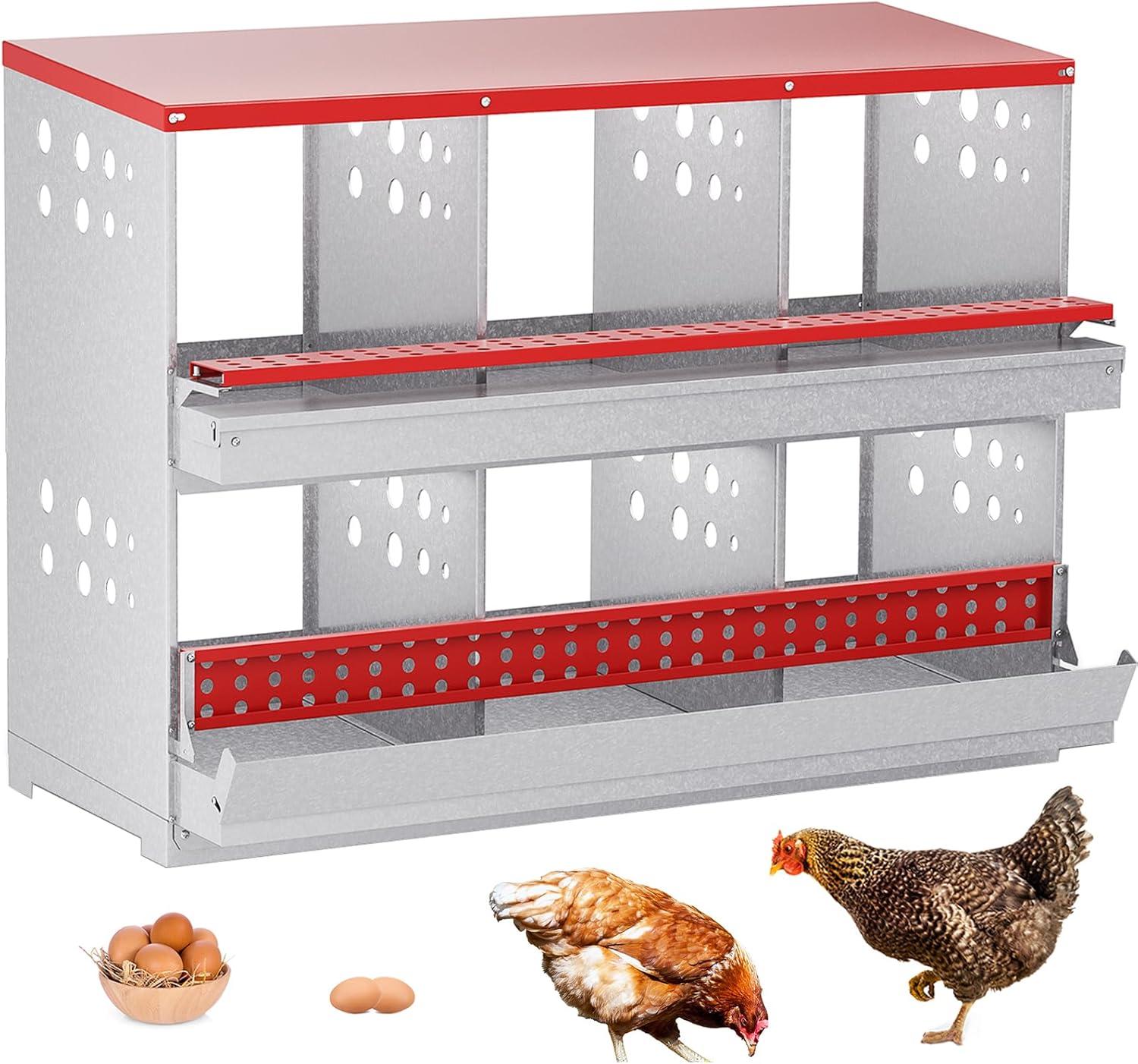 Red and Silver Galvanized Steel 6-Compartment Chicken Nesting Box