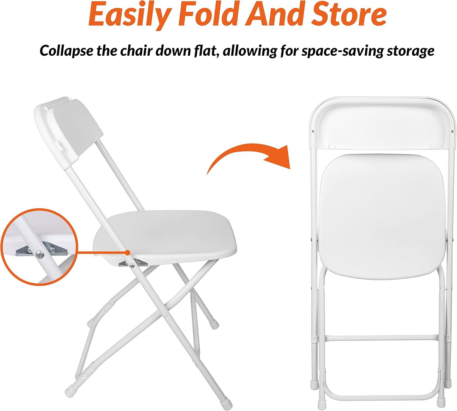 White Steel Frame Folding Chairs with Padded Seats, 4-Pack