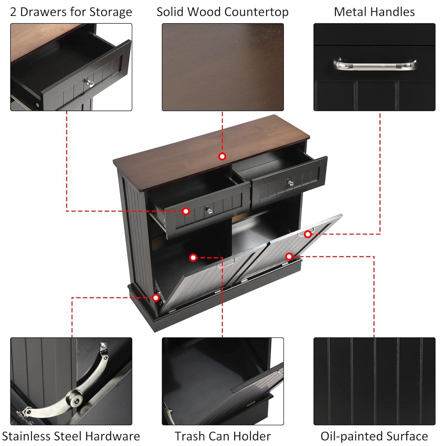Betterhood Havant Double Tilt Out Trash Cabinet 20 Gallons Wooden Free Standing(Not include trash can)