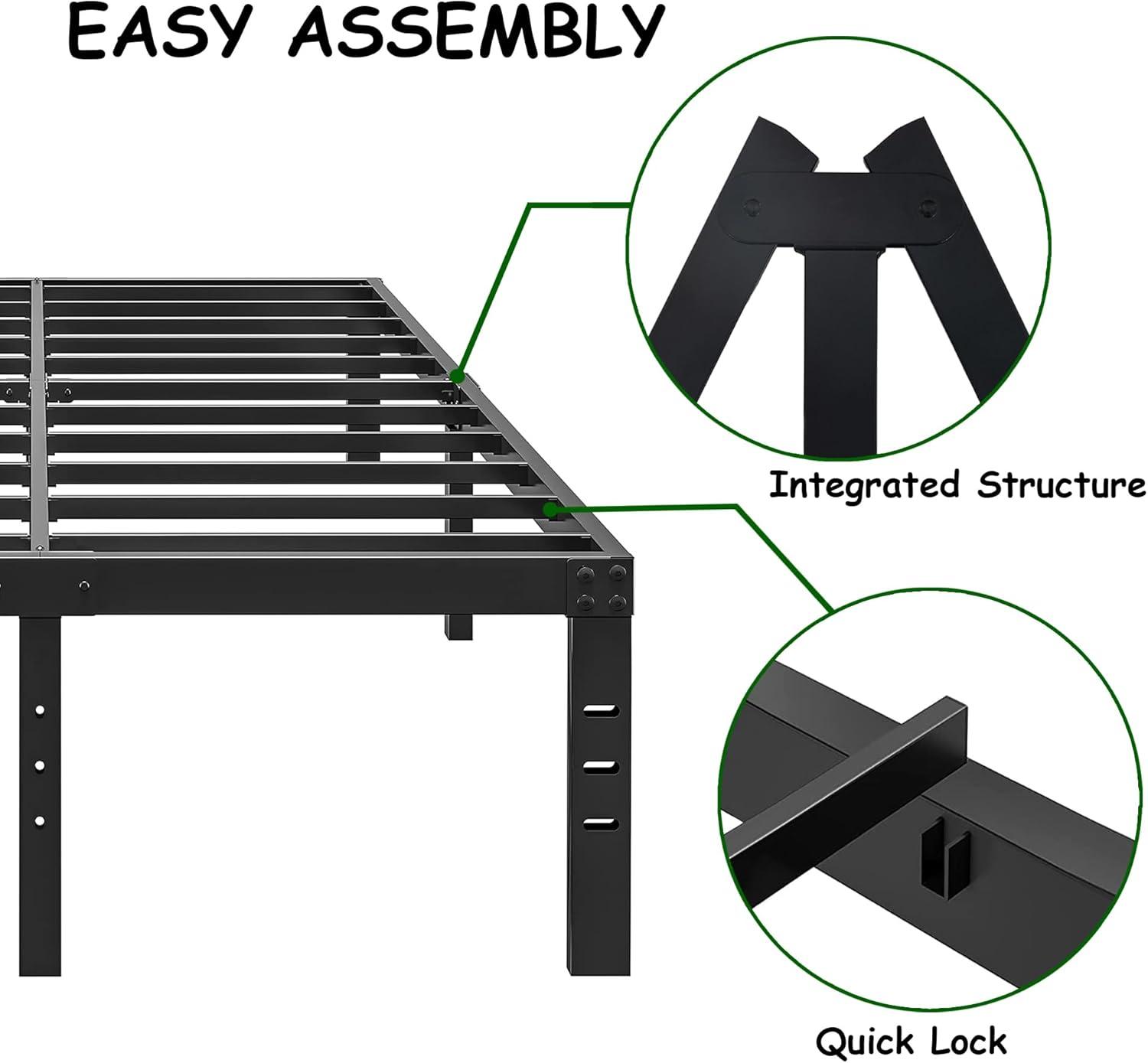 King Black Metal Frame 16 Inch Platform Bed with Storage