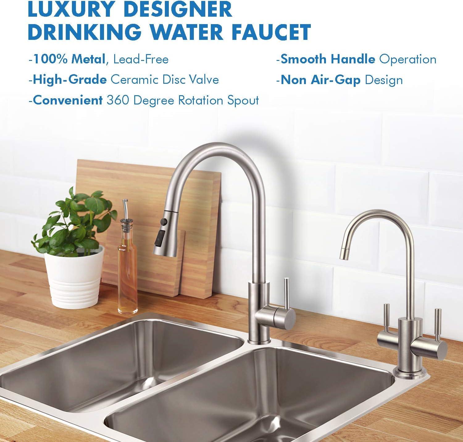 Brushed Nickel Dual Handle Hot and Cold Water Dispenser Faucet