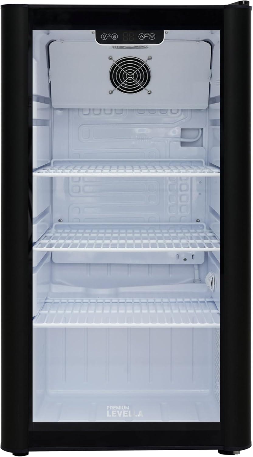 Premium Levella PRF37DX Glass Door Display Refrigerator 3.1 cu ft Commercial Beverage Cooler Merchandiser - Black