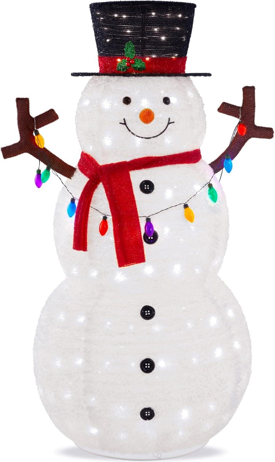 Best Choice Products 5ft Lighted Pop-Up Snowman, Outdoor Christmas Holiday Decoration w/ 200 LED Lights, Hat, Scarf