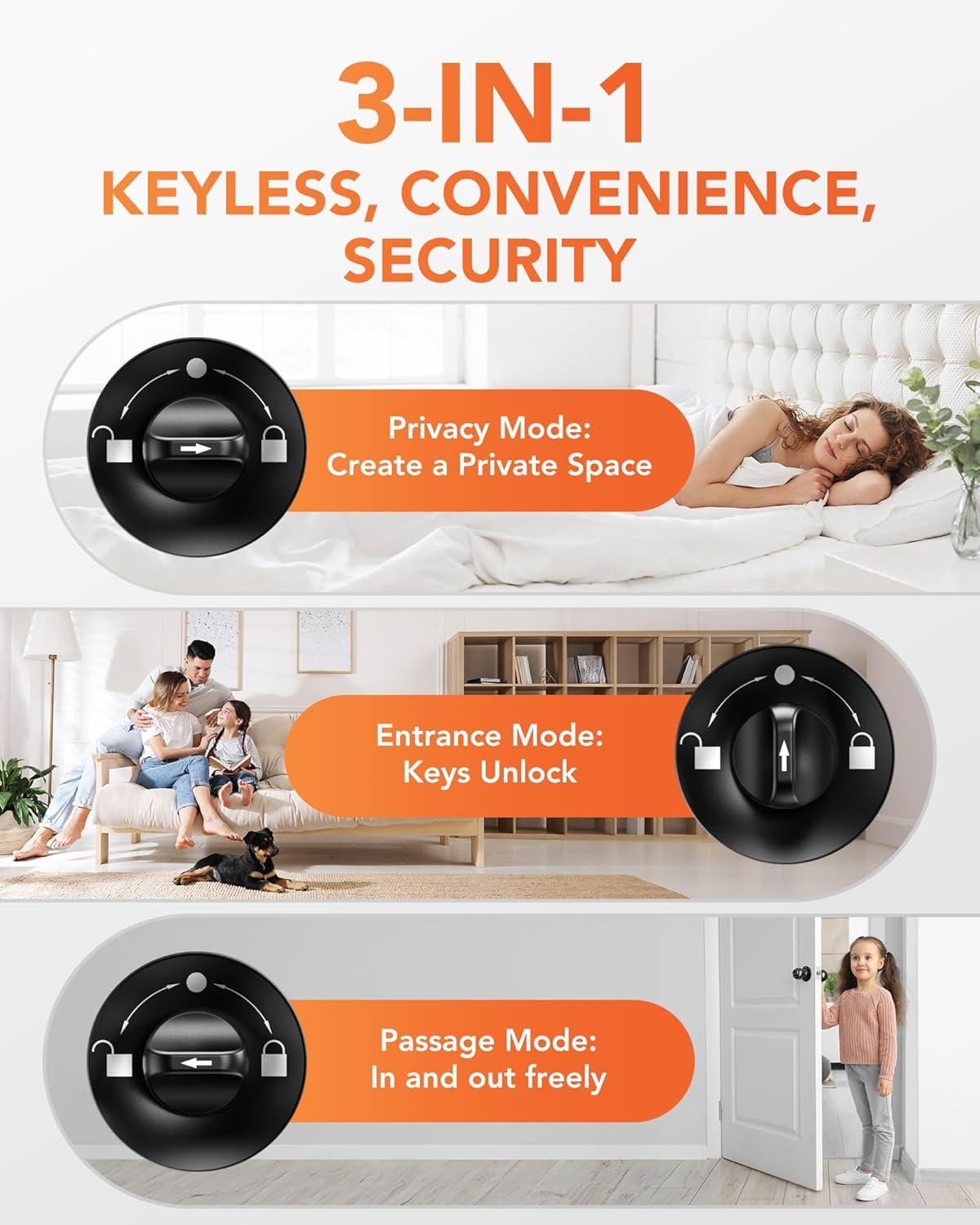 Ghome Fingerprint Smart Door Knob Lock App Control Biometric with Type-C Charge