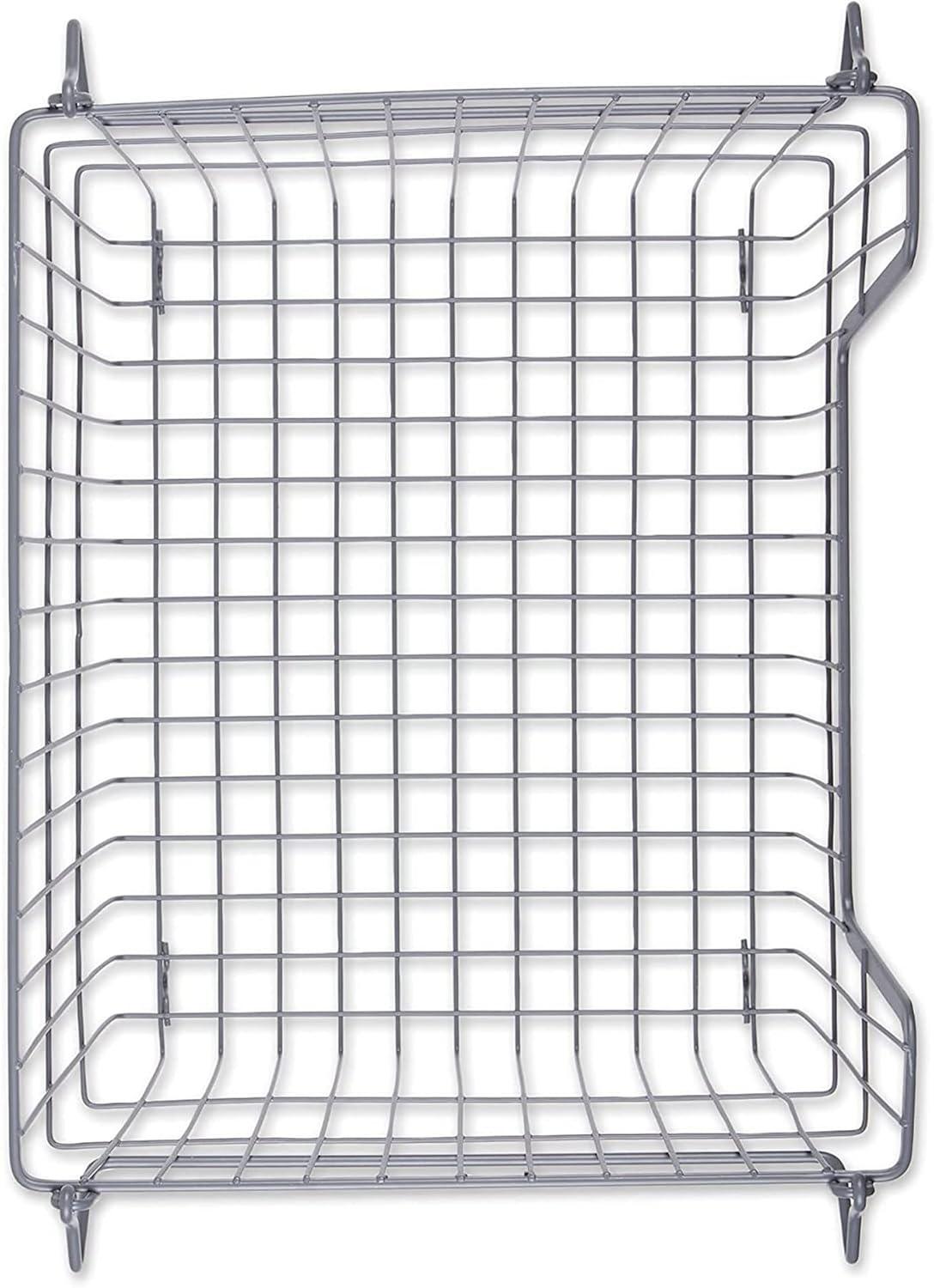 DII Design Imports Metal Wire Mesh Stackable Utility Storage Bin with Swinging Handles for Kitchens, Offices, and Living Rooms, Large, Cool Gray