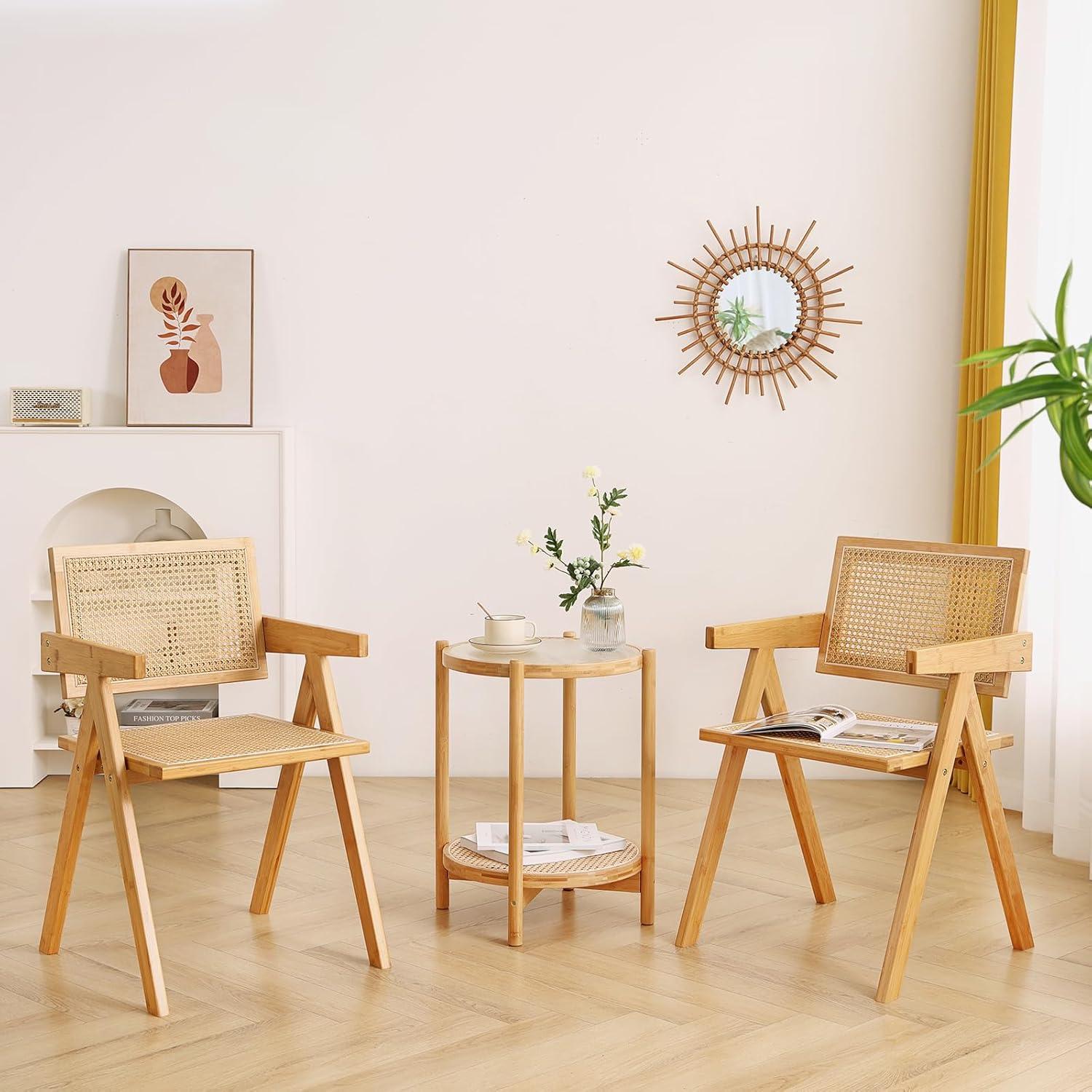 Galaxera Set of 2 Rattan Accent Chairs Century Dining Armchair Bamboo Frame Kitchen