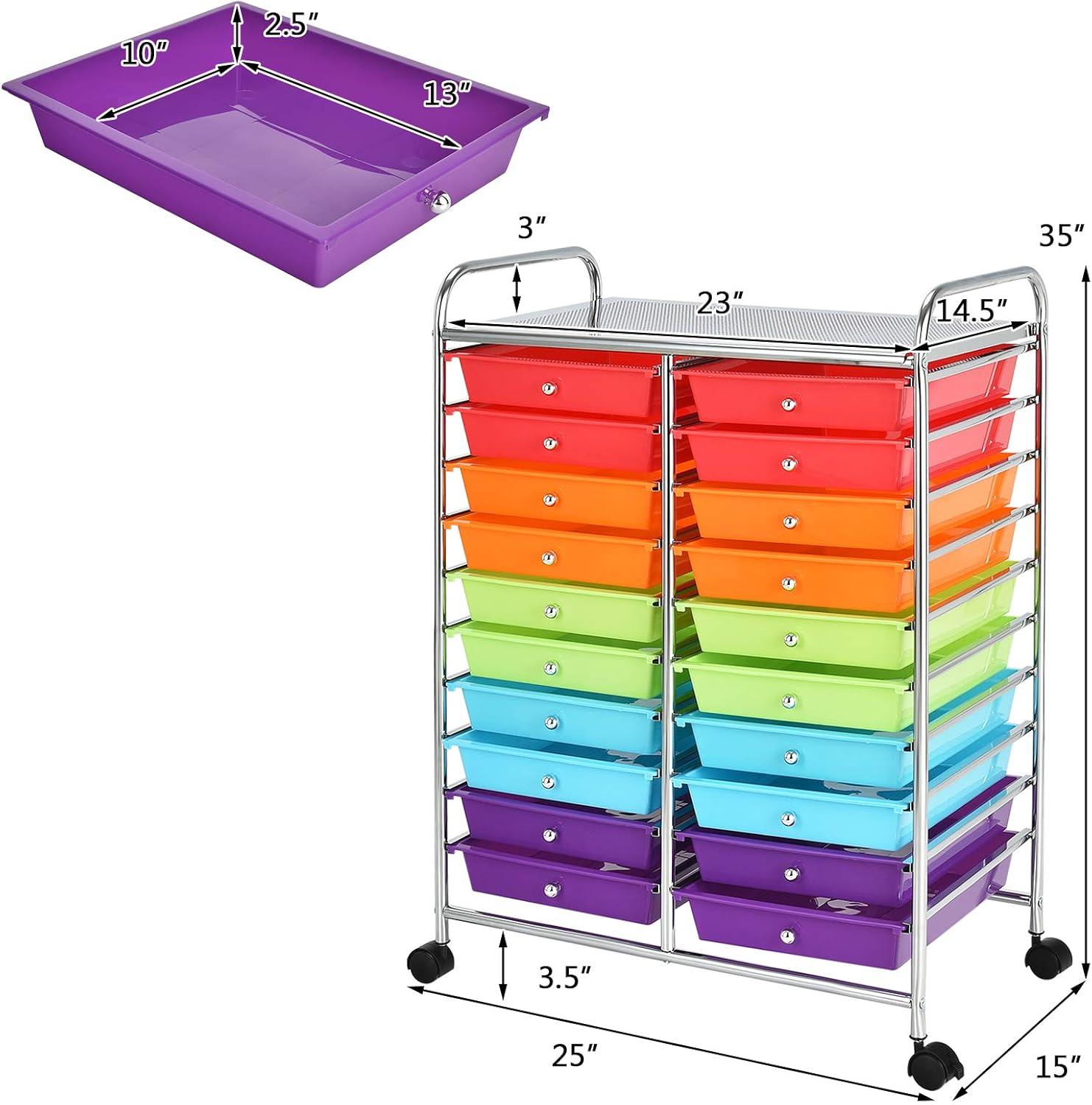 20-Drawer Organizer Cart Tools, Mobile Utility Storage Cart with Detachable Drawers & Lockable Wheels, Rolling Storage Cart with wheels for Home Office School(Multicolor)