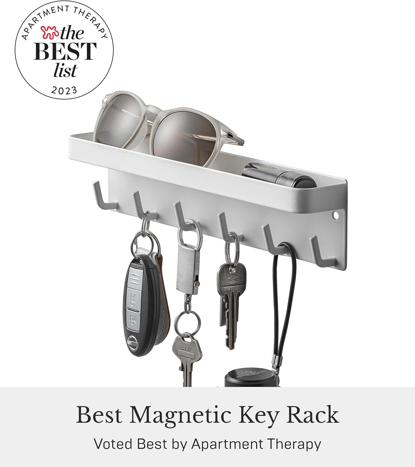 White Magnetic Key Rack with Tray and Hooks