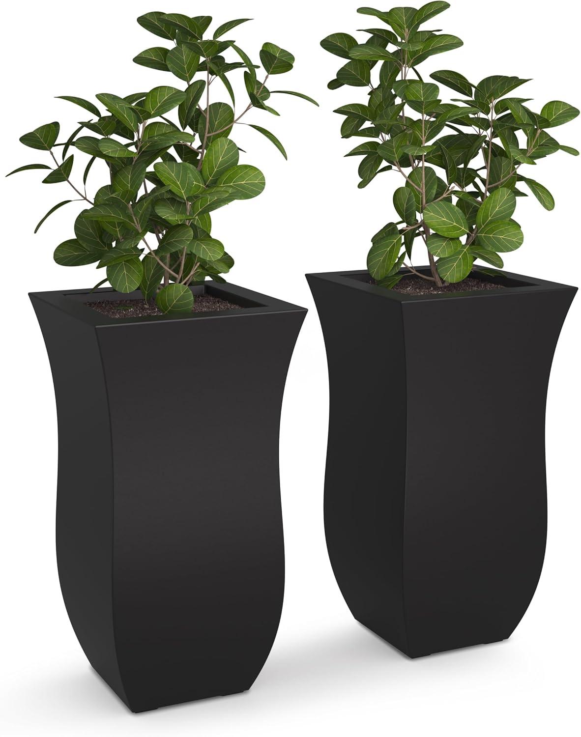 Valencia Black Tall Polyethylene Outdoor Planter Set