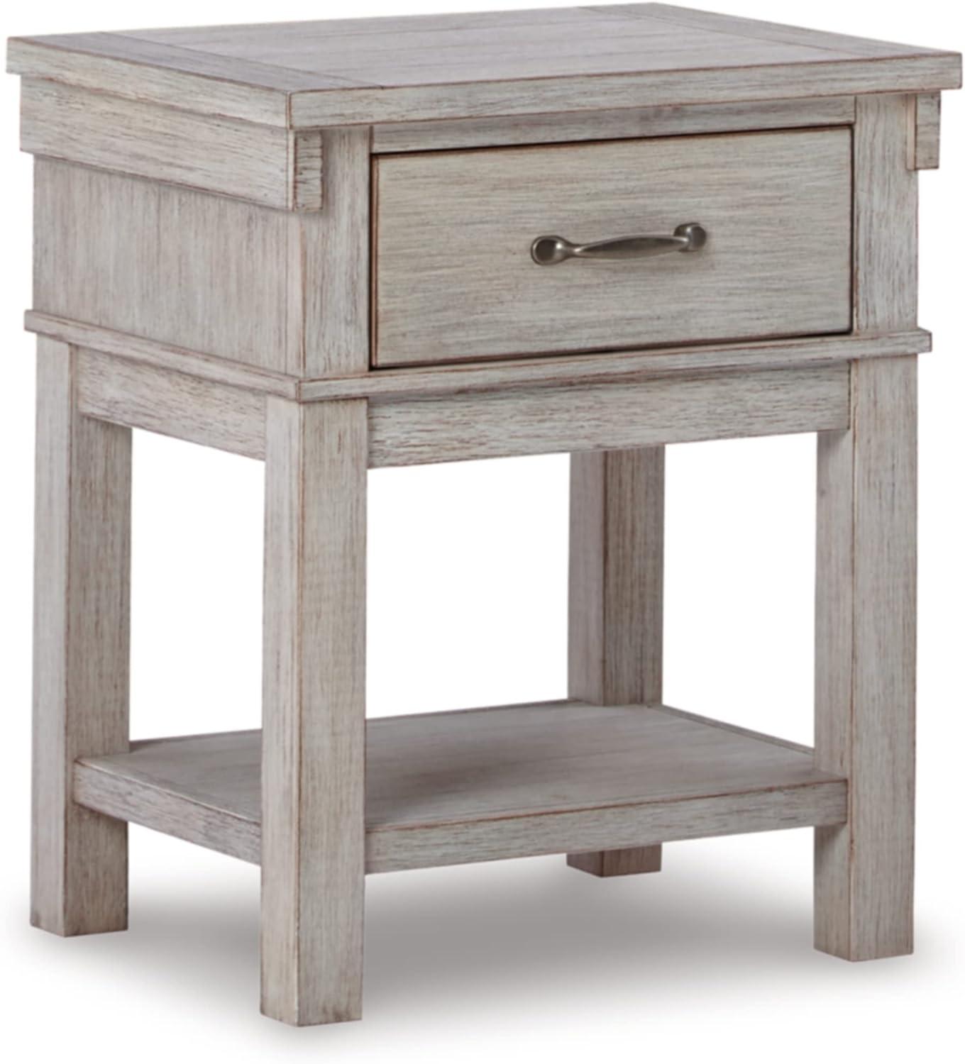 Transitional Beige 1-Drawer Nightstand with Brushed Nickel-Tone Handle