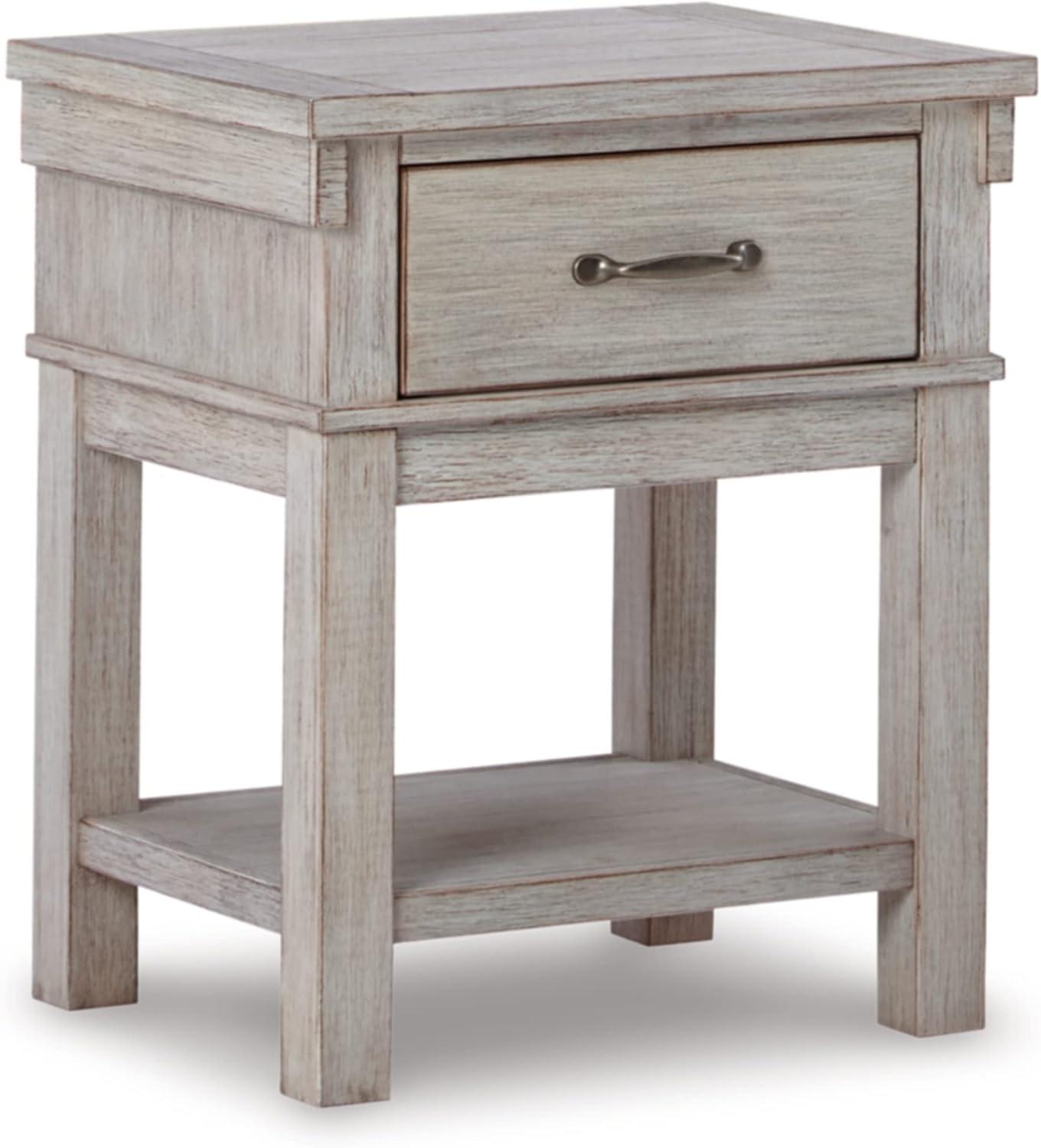 Transitional Beige 1-Drawer Nightstand with Brushed Nickel-Tone Handle