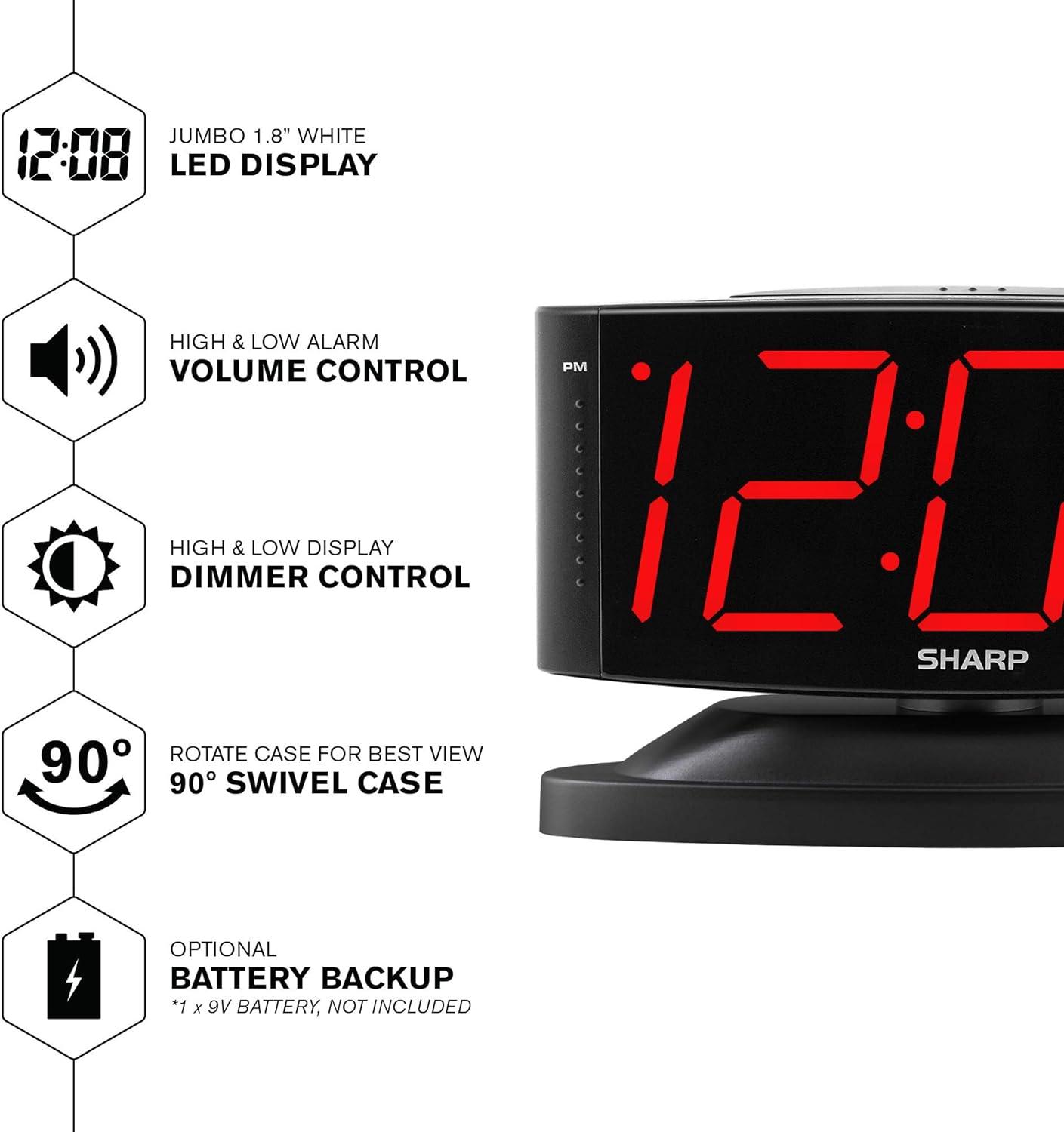 Black Digital LED Alarm Clock with Swivel Base