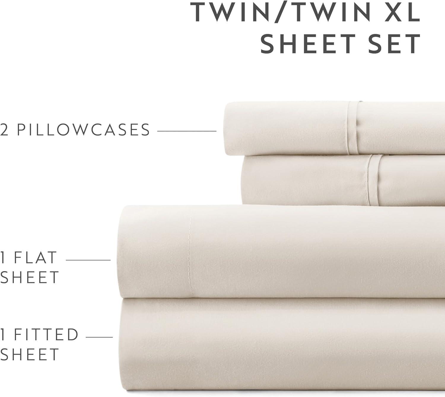 6-Piece Ivory Solid Microfiber Twin Sheet Set