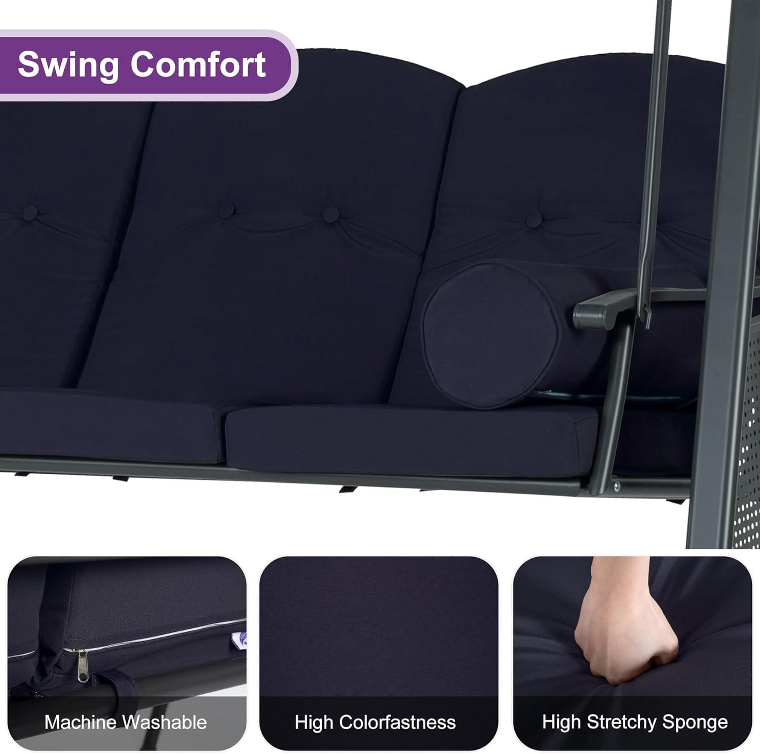 PURPLE LEAF 3 -person Gray Steel Outdoor Swing