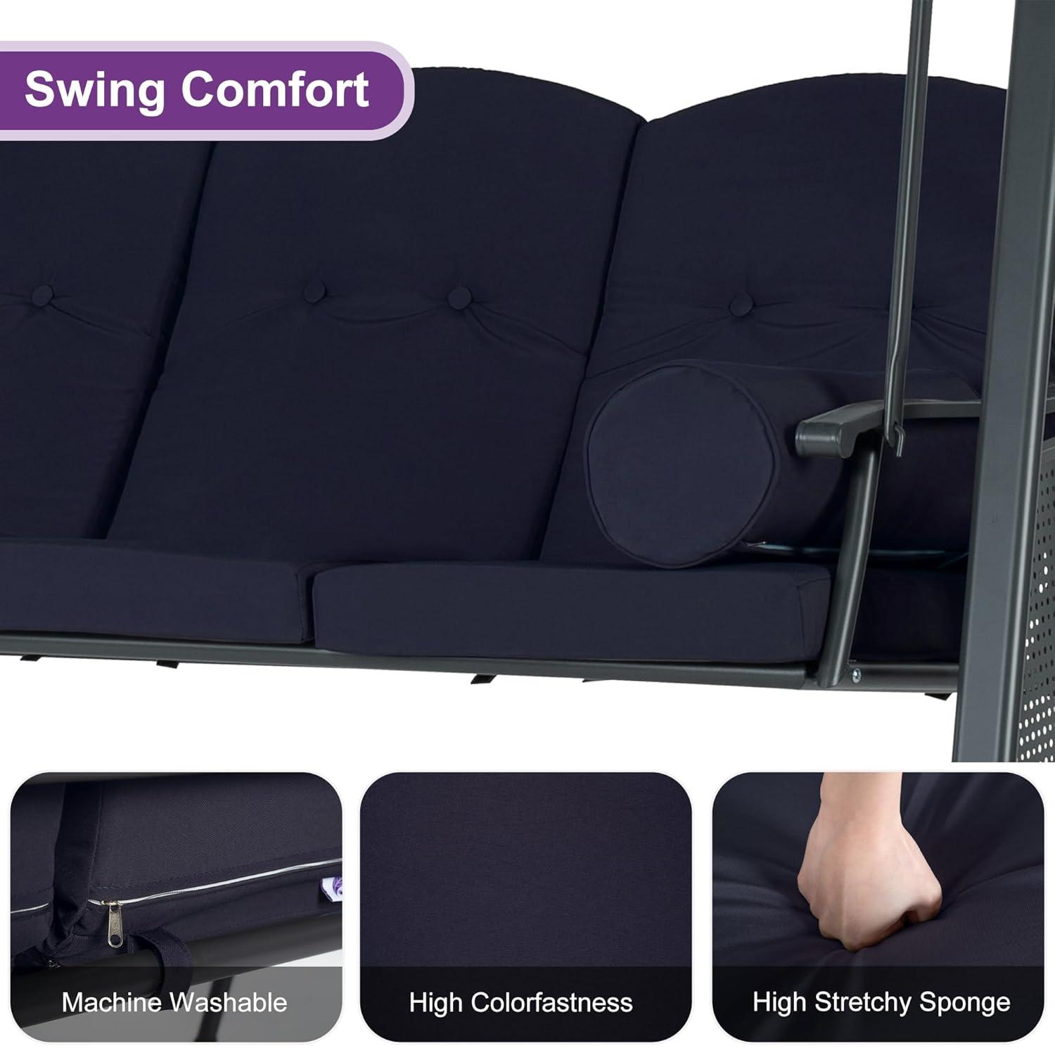 PURPLE LEAF 3 -person Gray Steel Outdoor Swing