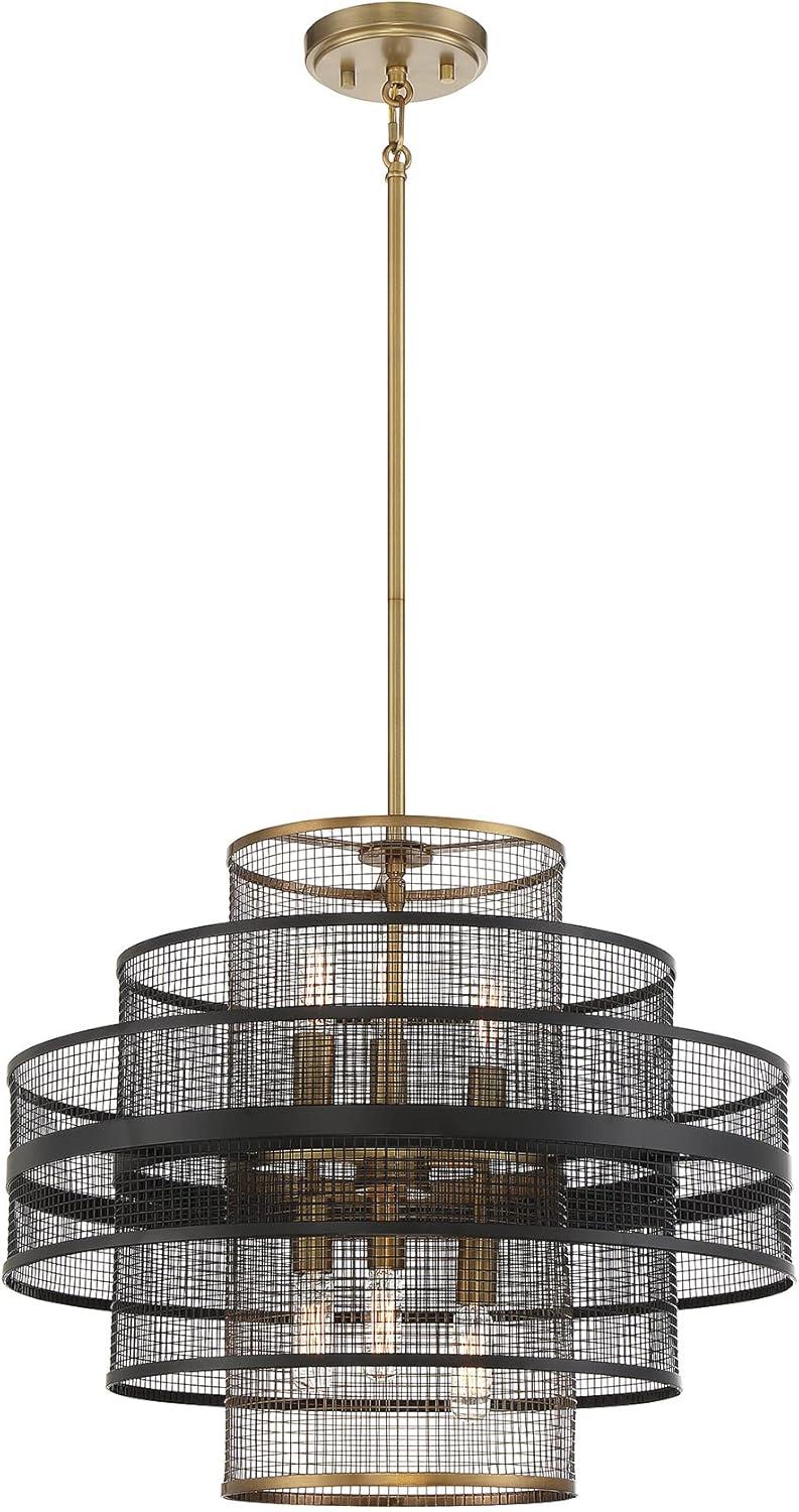 Kelvin 20" Matte Black and Brass Industrial Pendant Light