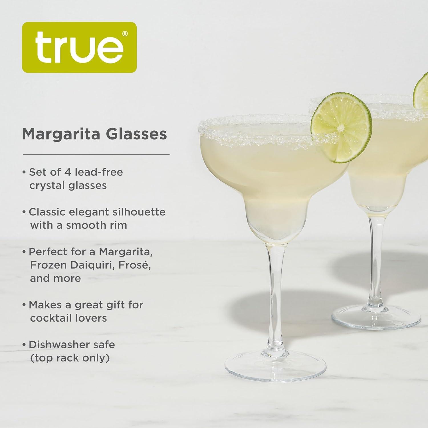 True Margarita Glass, Crystal Stemmed Cocktail Glasses, Dishwasher Safe, Mixed Drink Glasses, Daquiri Glass Holds 10 oz., Set of 4, Clear