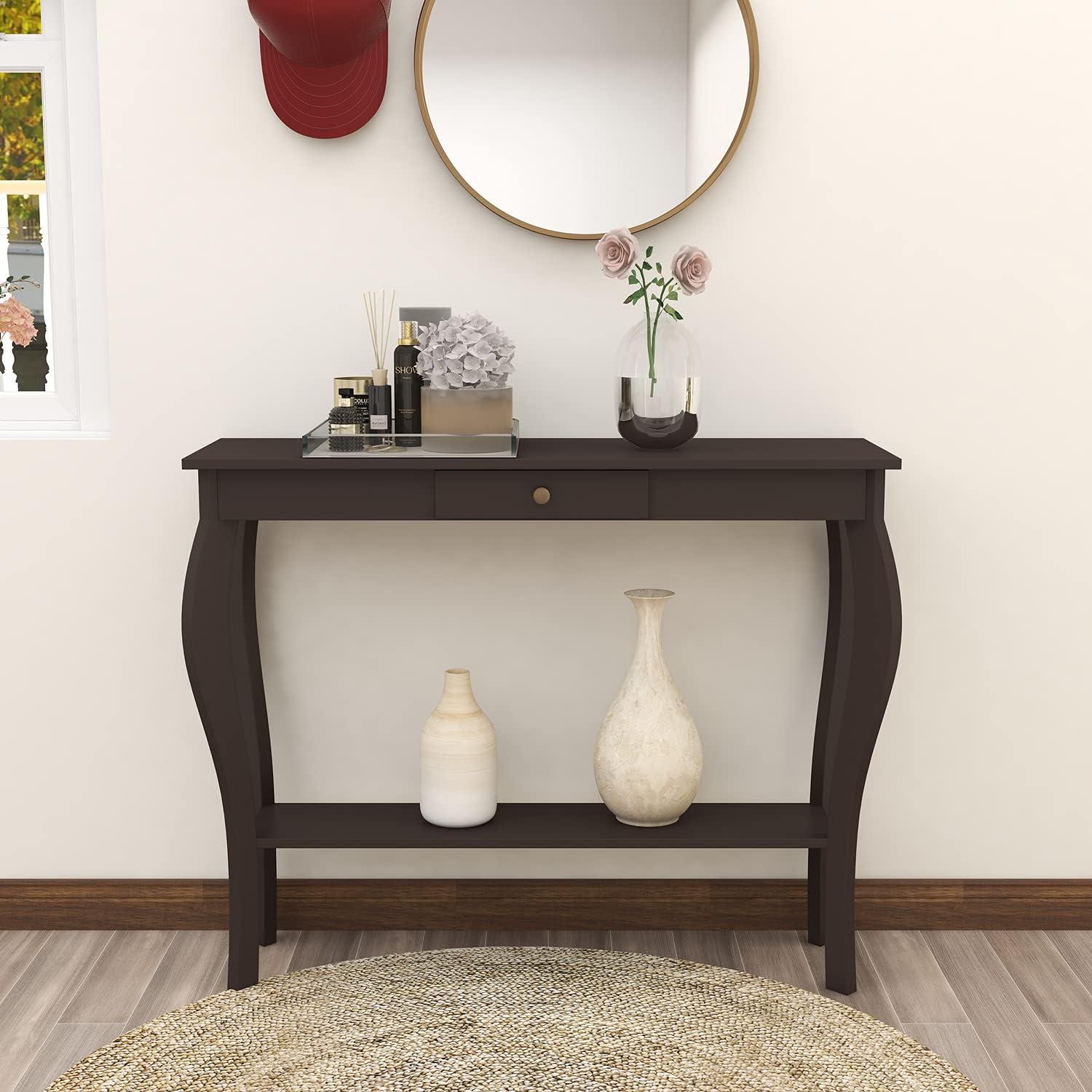 Espresso Engineered Wood Console Table with Drawer and Shelf